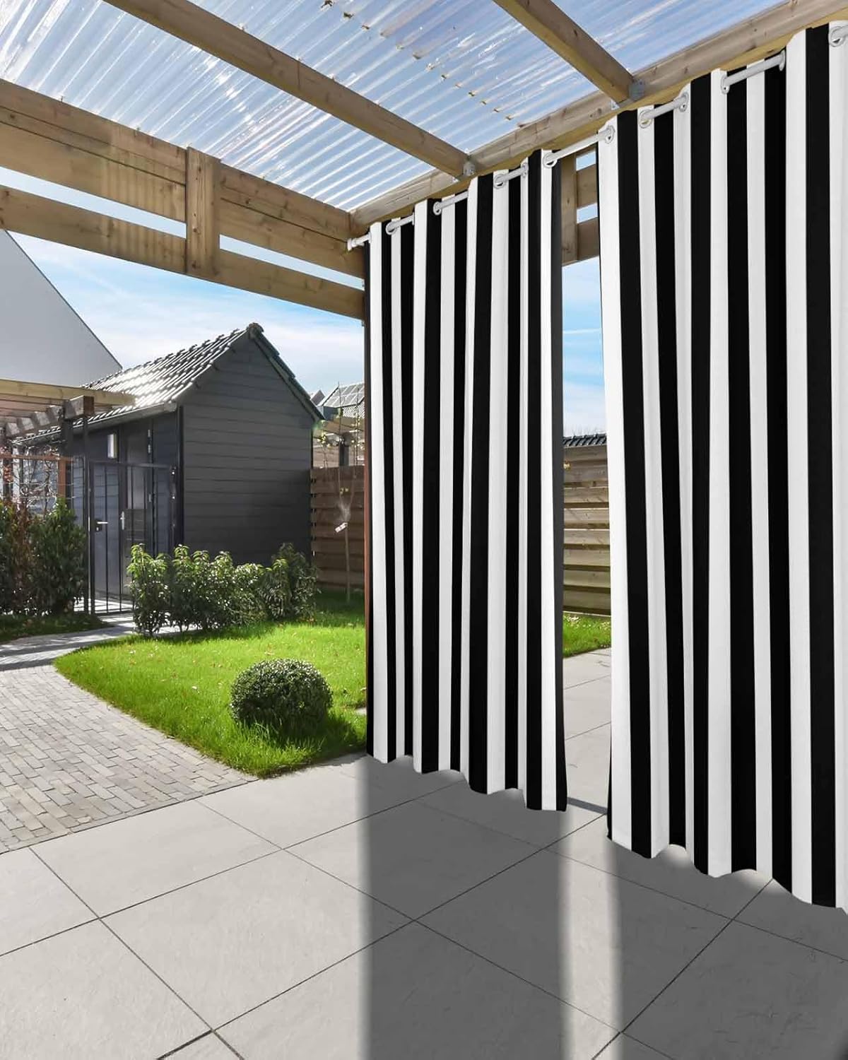 Striped Outdoor Curtains for Patio Waterproof Weatherproof,Black and White Outdoor Curtains,Sun Blocking Privacy Grommet Outside Curtains Weighted Drapes for Gazebo Porch Pergola,1 Panel,54W x 108L