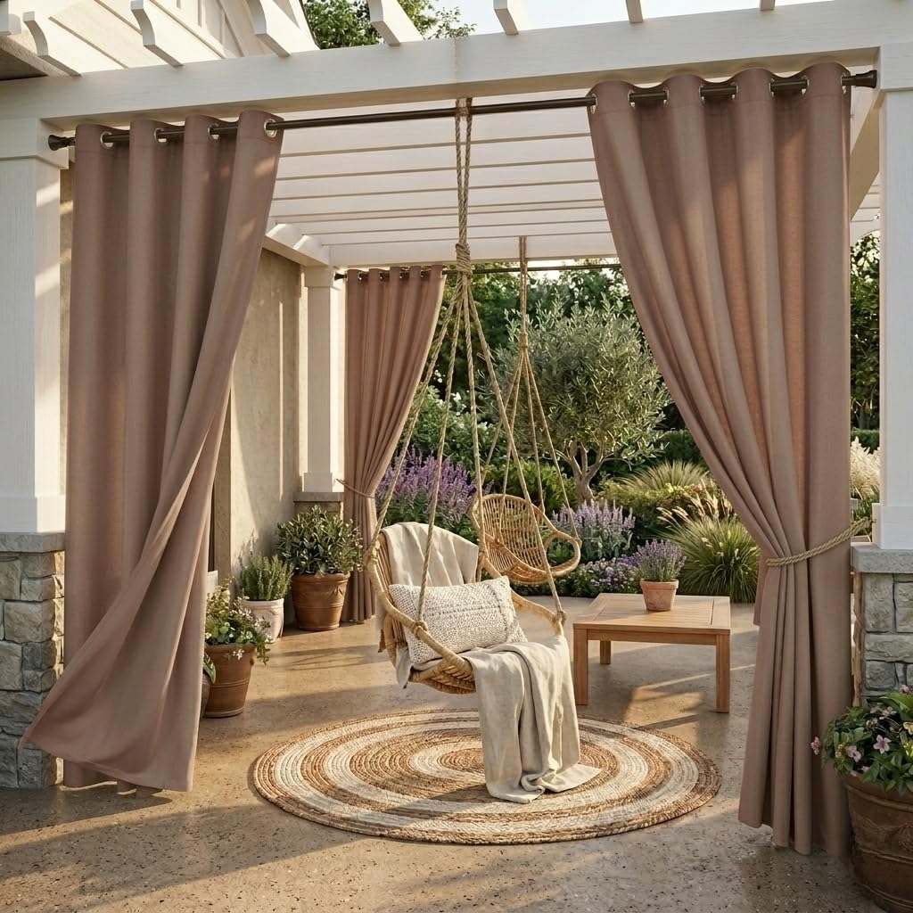 StangH 2 Panels Outdoor Curtains for Patio Waterproof, Blackout Windproof Weatherproof Thermal Insulated Drapes for Pergola/Porch, Thick Privacy Room Dividers for Pool, Grey, W52 x L84