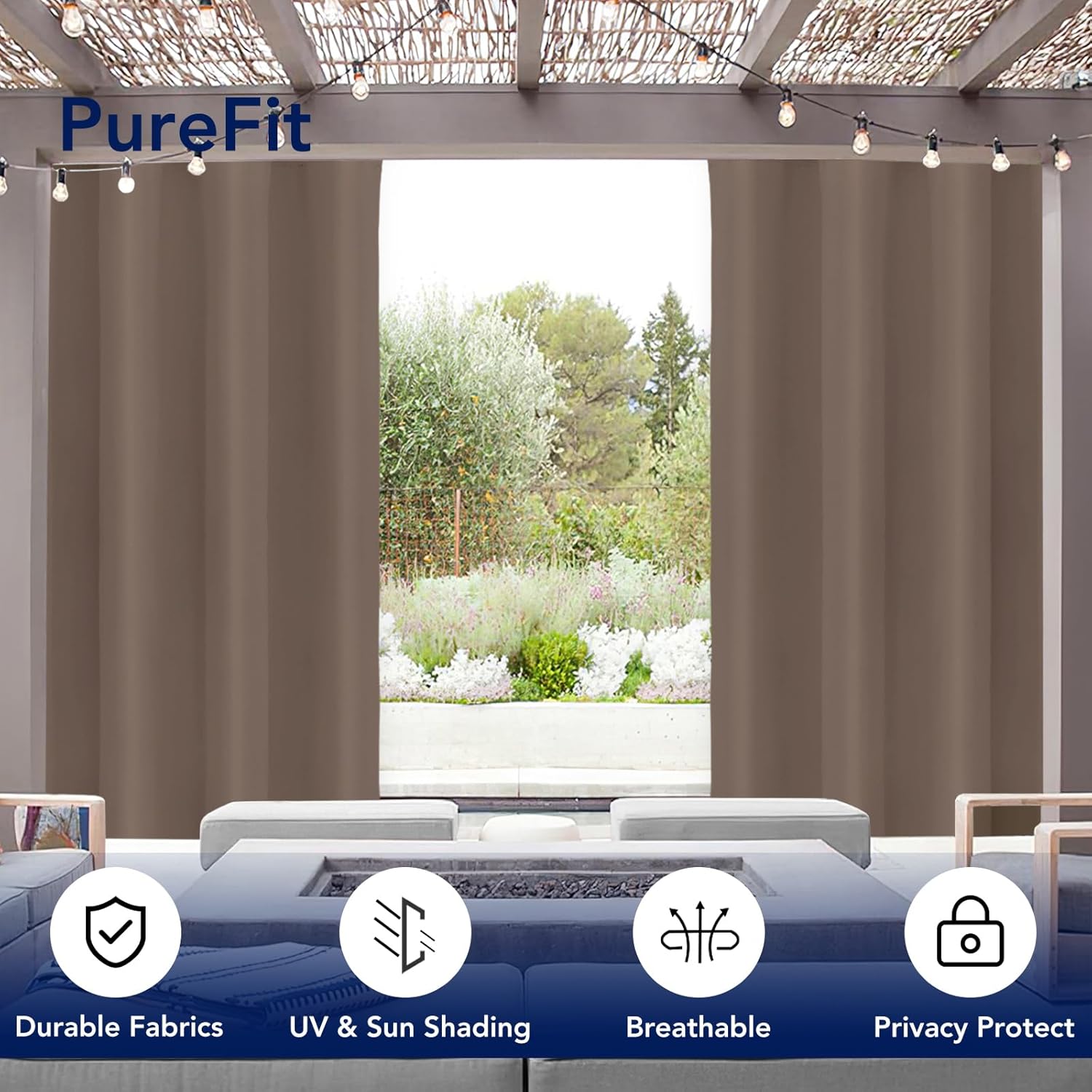 PureFit Outdoor Curtains for Patio Waterproof Weatherproof, UV Resistant Outside Curtains for Gazebo, Front Porch, Pergola, Sun Blocking Privacy Curtain, 52 x 84 inch, 1 Panel, Camel