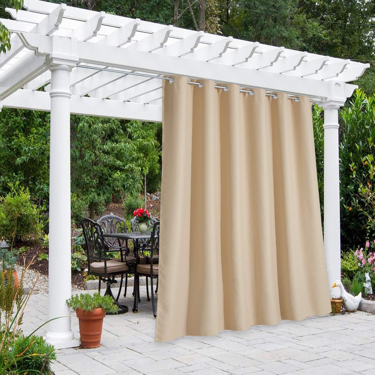 NICETOWN Outdoor Curtains for Patio Waterproof 95" L, Blackout Gazebo Curtain for Pergola/Porch Weatherproof, UV & Privacy Protection Outside Drape, 52" Wide, 1 Panel, Biscotti Beige