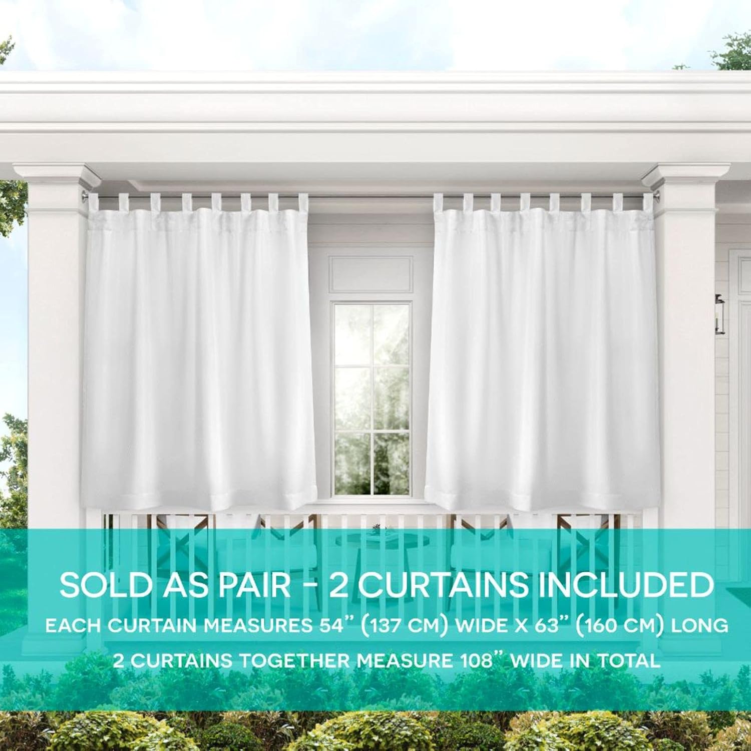 Exclusive Home Cabana Solid Indoor/Outdoor Light Filtering Hook-and-Loop Tab Top Curtain Panel Pair, 54"x63", White