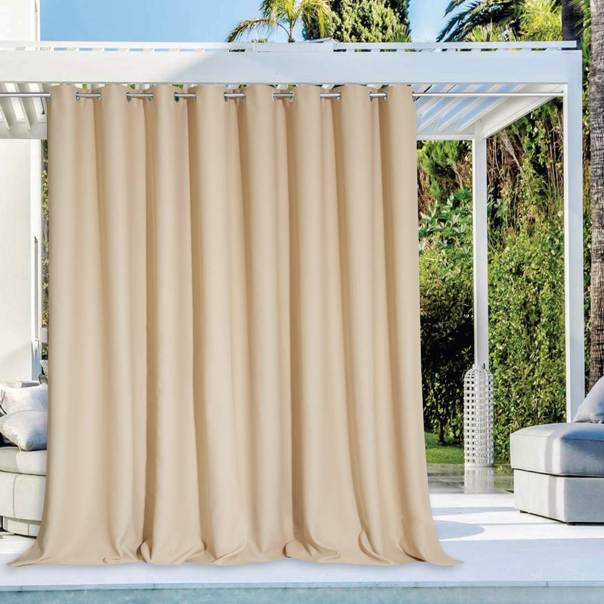 NICETOWN Outdoor Curtains for Patio Waterproof 95" L, Blackout Gazebo Curtain for Pergola/Porch Weatherproof, UV & Privacy Protection Outside Drape, 52" Wide, 1 Panel, Biscotti Beige
