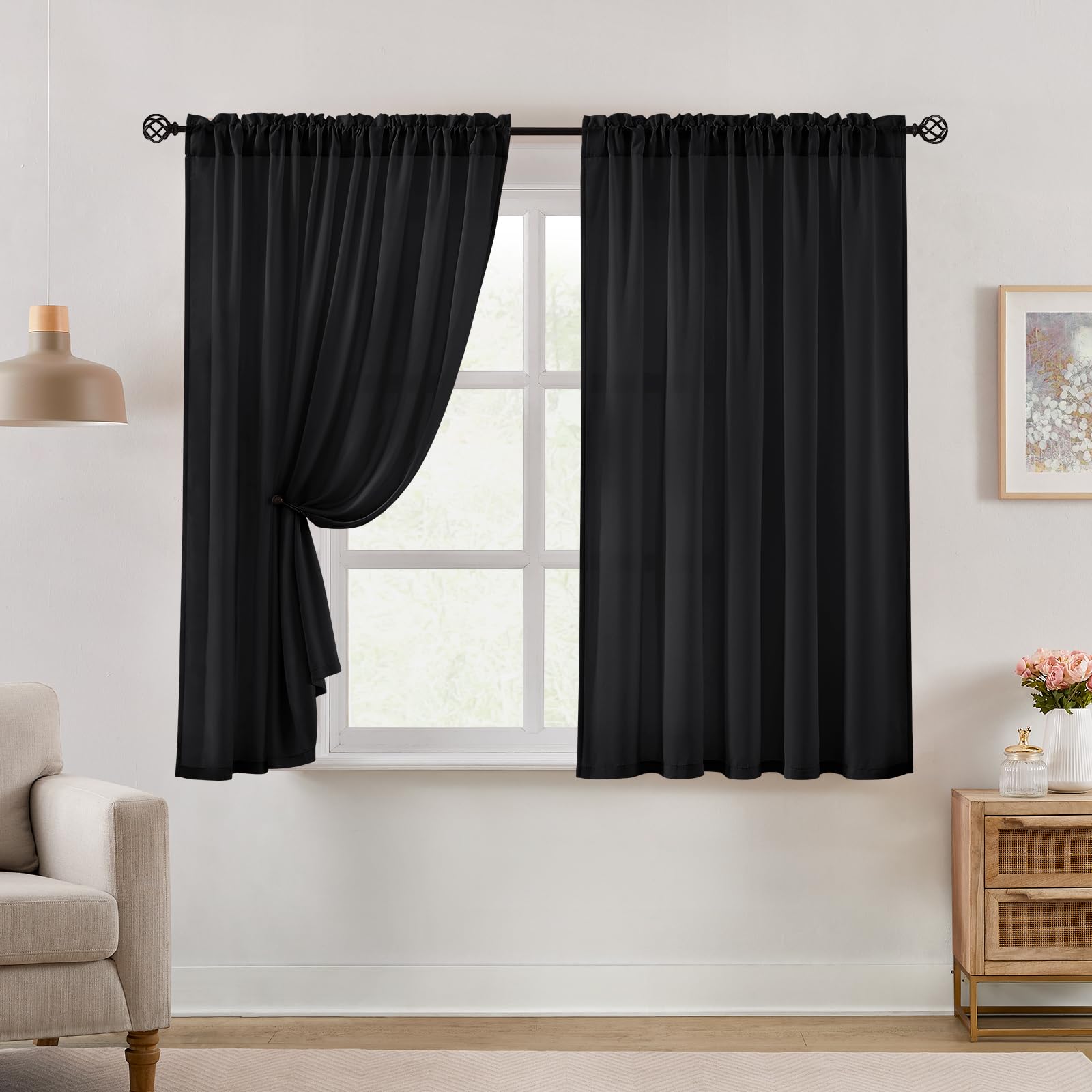 HOMEIDEAS Non-See-Through White Privacy Semi Sheer Curtains 84 Inches Long 2 Panels Set Light Filtering Curtains for Living Room Bedroom Outdoor Drapes, W52xL84