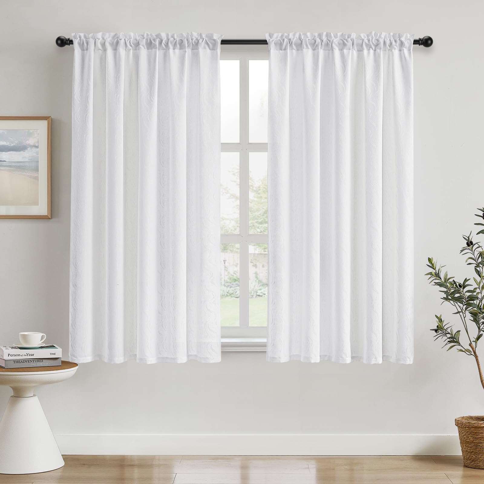 HOMEIDEAS Non-See-Through White Privacy Semi Sheer Curtains 84 Inches Long 2 Panels Set Light Filtering Curtains for Living Room Bedroom Outdoor Drapes, W52xL84