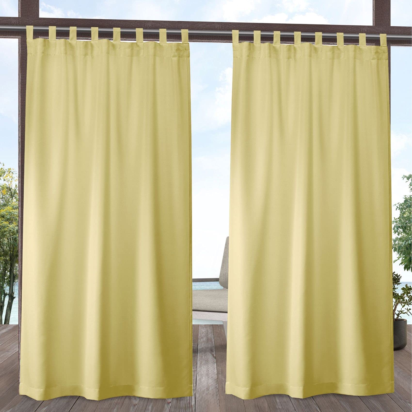 Exclusive Home Cabana Solid Indoor/Outdoor Light Filtering Hook-and-Loop Tab Top Curtain Panel Pair, 54"x96", Vanilla