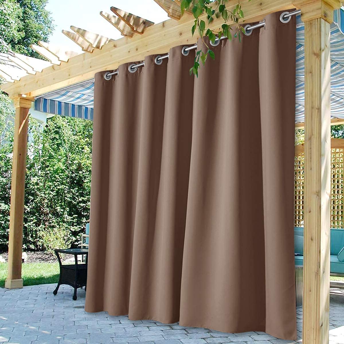 StangH 2 Panels Outdoor Curtains for Patio Waterproof, Blackout Windproof Weatherproof Thermal Insulated Drapes for Pergola/Porch, Thick Privacy Room Dividers for Pool, Grey, W52 x L84