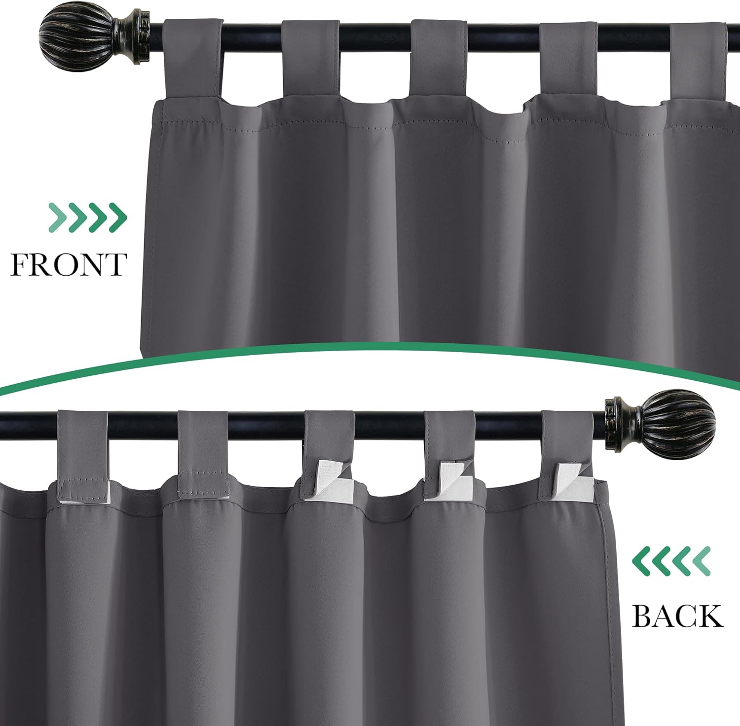 StangH 2 Panels Outdoor Curtains for Patio Waterproof, Blackout Windproof Weatherproof Thermal Insulated Drapes for Pergola/Porch, Thick Privacy Room Dividers for Pool, Grey, W52 x L84