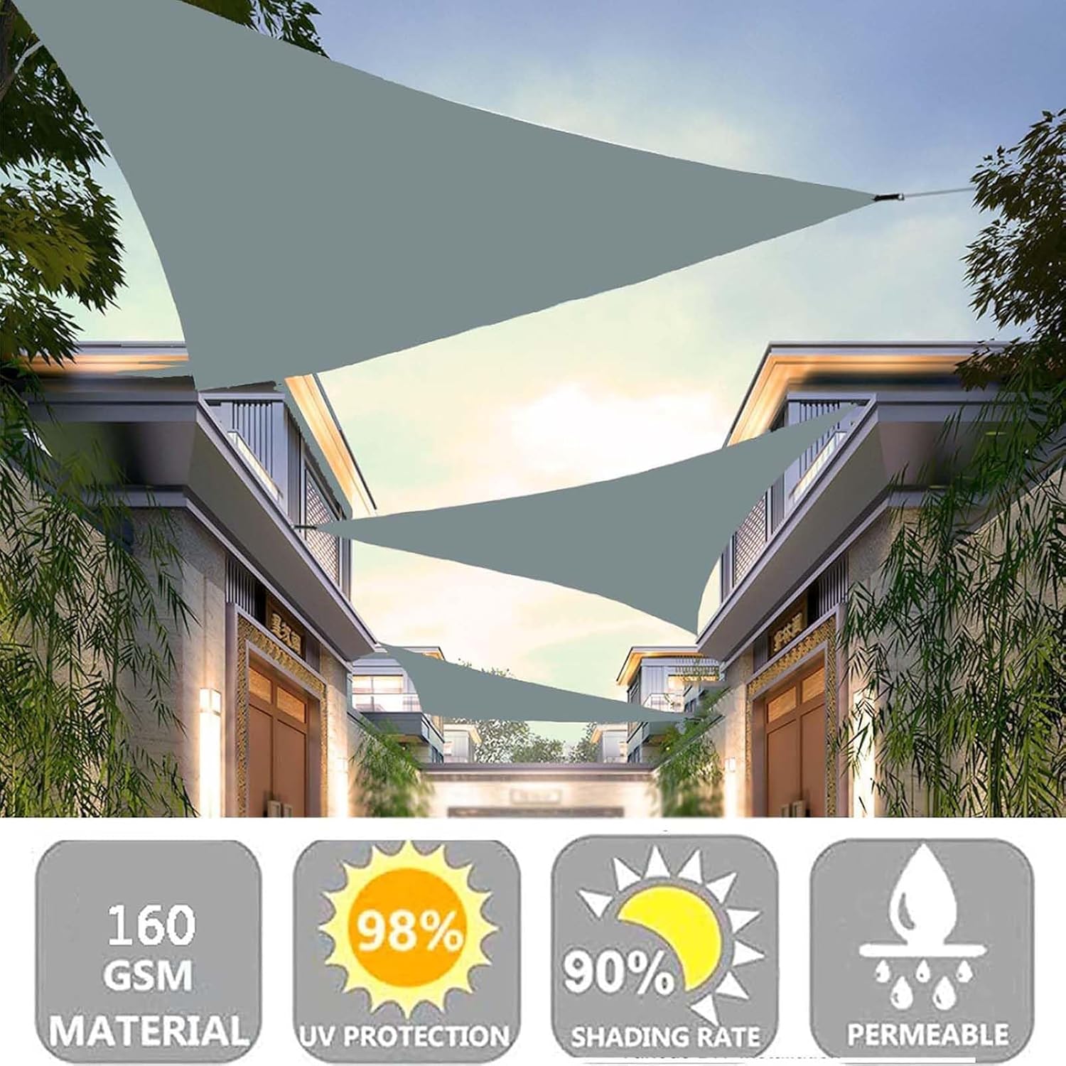 Triangle Sun Shade Sail Waterproof Canopy, Triangular UV Resistant Awning, Curved Edges Shade Cloth, Outdoor Sunshade Cover for Patio, Garden, Deck, Backyard, Carport, Pool