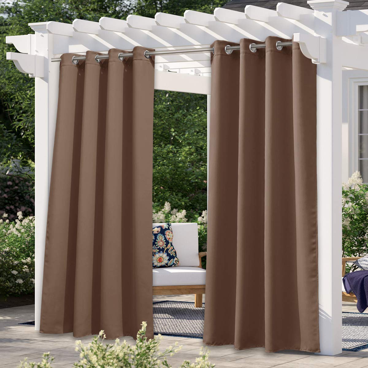 NICETOWN Outdoor Curtains for Patio Waterproof 95" L, Blackout Gazebo Curtain for Pergola/Porch Weatherproof, UV & Privacy Protection Outside Drape, 52" Wide, 1 Panel, Biscotti Beige