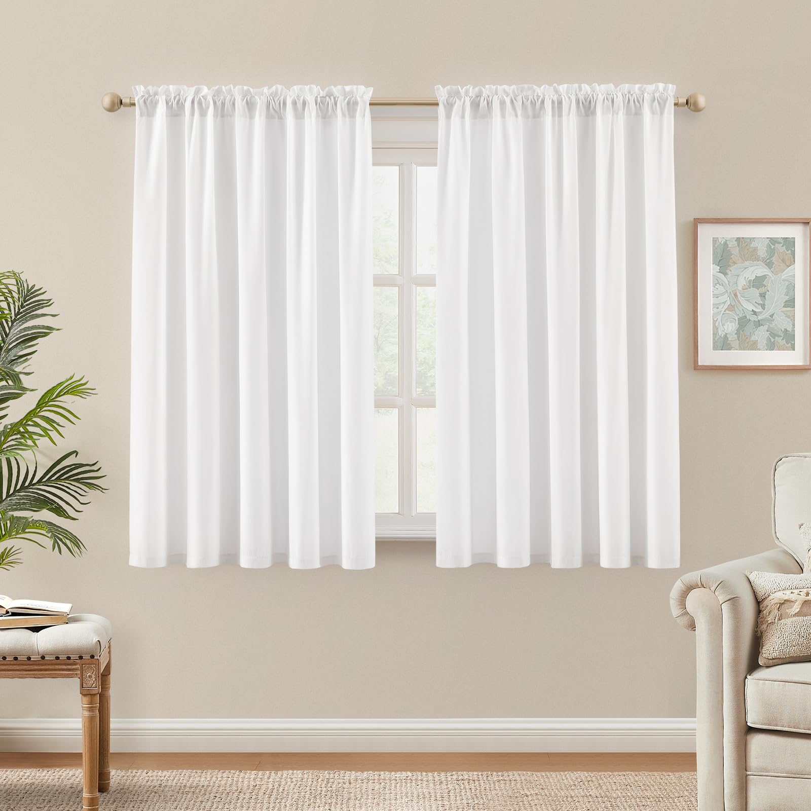 HOMEIDEAS Non-See-Through White Privacy Semi Sheer Curtains 84 Inches Long 2 Panels Set Light Filtering Curtains for Living Room Bedroom Outdoor Drapes, W52xL84
