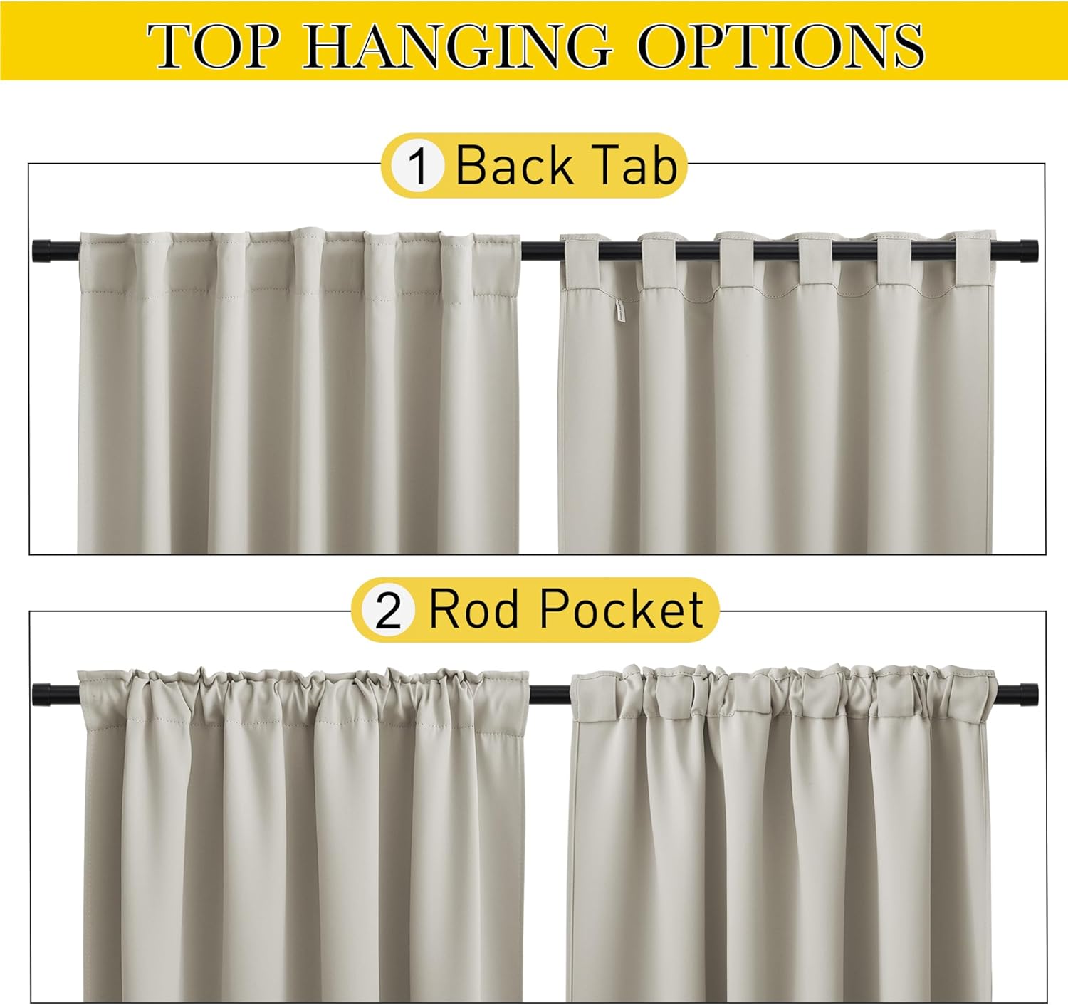 NICETOWN 2 Panels Outdoor Curtains Waterproof Pocket & Back Tab on Top & Bottom, Thermal Insulated Windproof Sun Blocking Outside Privacy Drapes for Patio with Fixed Rope, W84 x L84, Natural