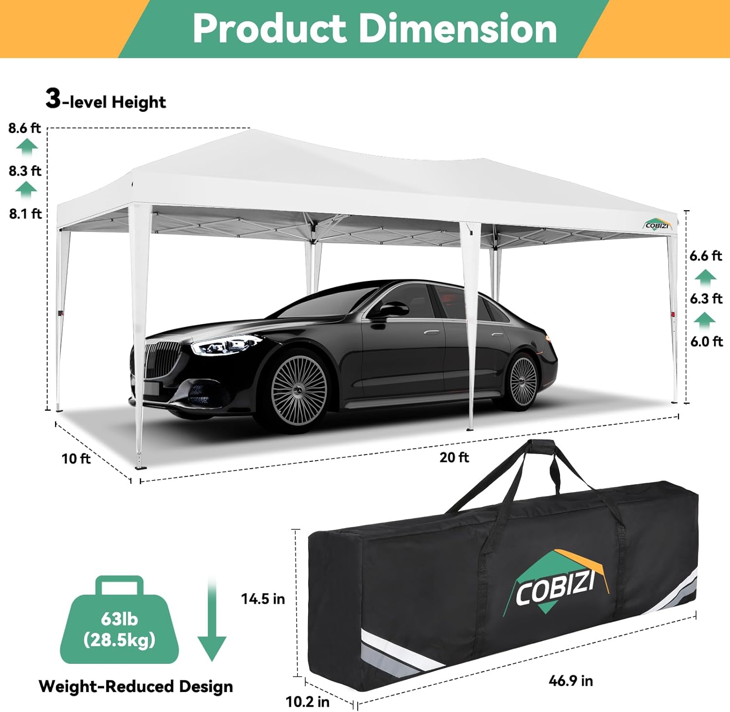 COBIZI 10x20 FT Pop up Canopy Tent with Sidewalls, Party Tents for Parties, Carpas para Fiestas, Easy Set Large Outdoor Popup Patio Gazebo for Backyard,Weddings,Vendor,Commercial Event,White (Upgrade)