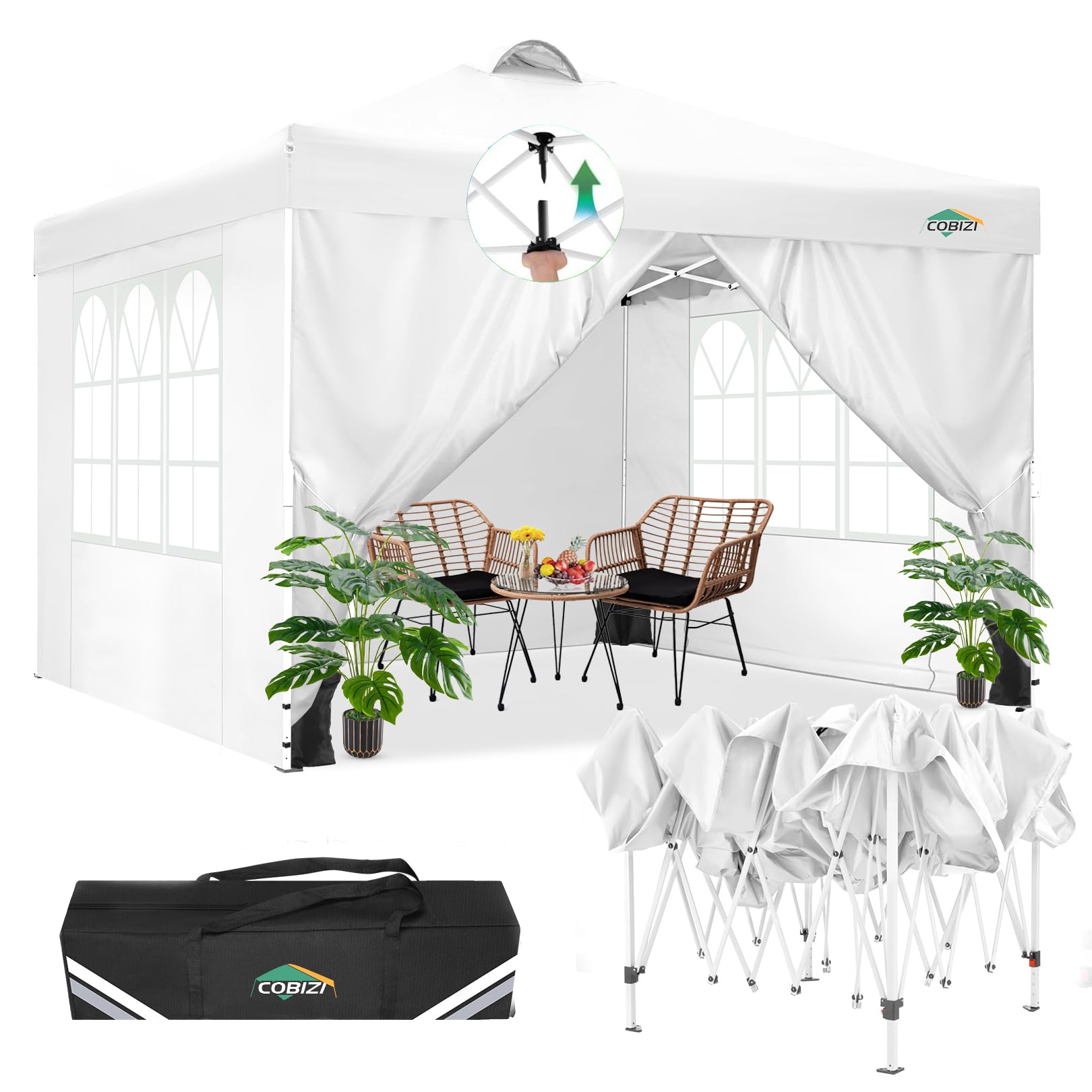 COBIZI Canopy 10x20 Pop Up Canopy Tent with 6 Sidewalls, One Push Party Tents for Parties Outdoor Wedding Waterproof Gazebo Commercial Event Tent with Sandbags, Black