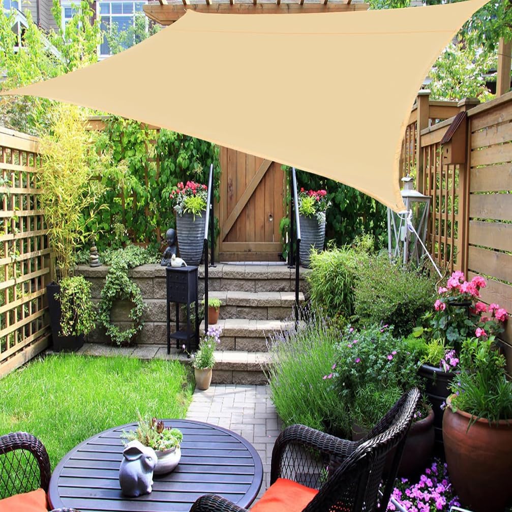 Sun Shade Sail Waterproof Rectangle Block Garden Sunscreen Awning Canopy with Free Rope, Breathable Patio Sail pergola for Outdoor Party,Beige,2m×3m