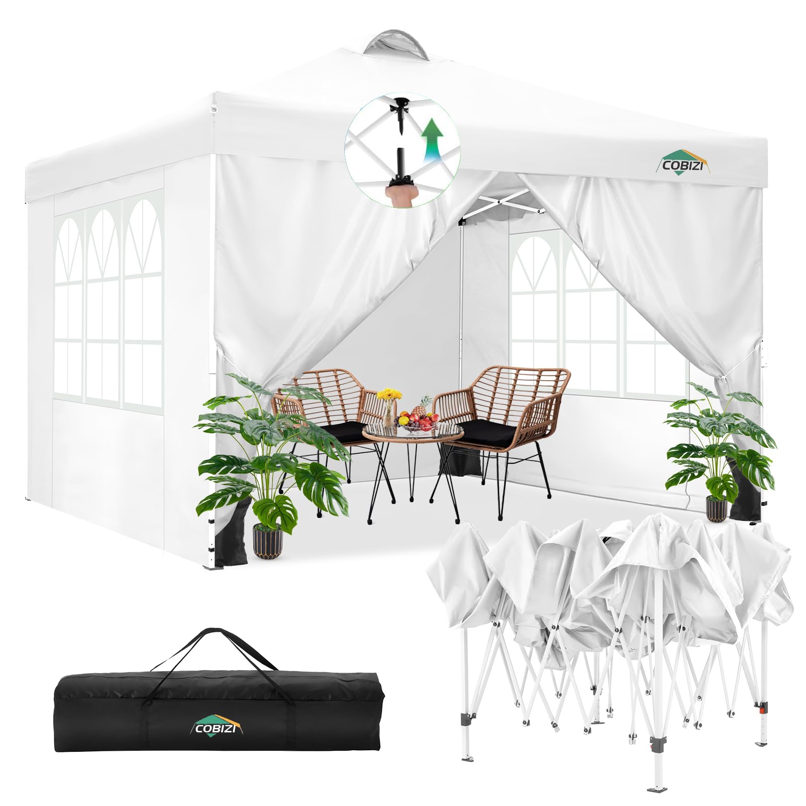 COBIZI Canopy 10x20 Pop Up Canopy Tent with 6 Sidewalls, One Push Party Tents for Parties Outdoor Wedding Waterproof Gazebo Commercial Event Tent with Sandbags, Black