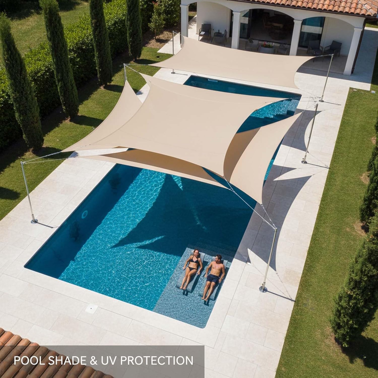 Rectangular Sun Shade Sail, HDPE Waterproof Patio Canopy, Outdoor Awning Cover, 90% UV Protection, Garden, Deck, Balcony, Pergola, Pool, Backyard, Breathable Fabric, Easy Installation