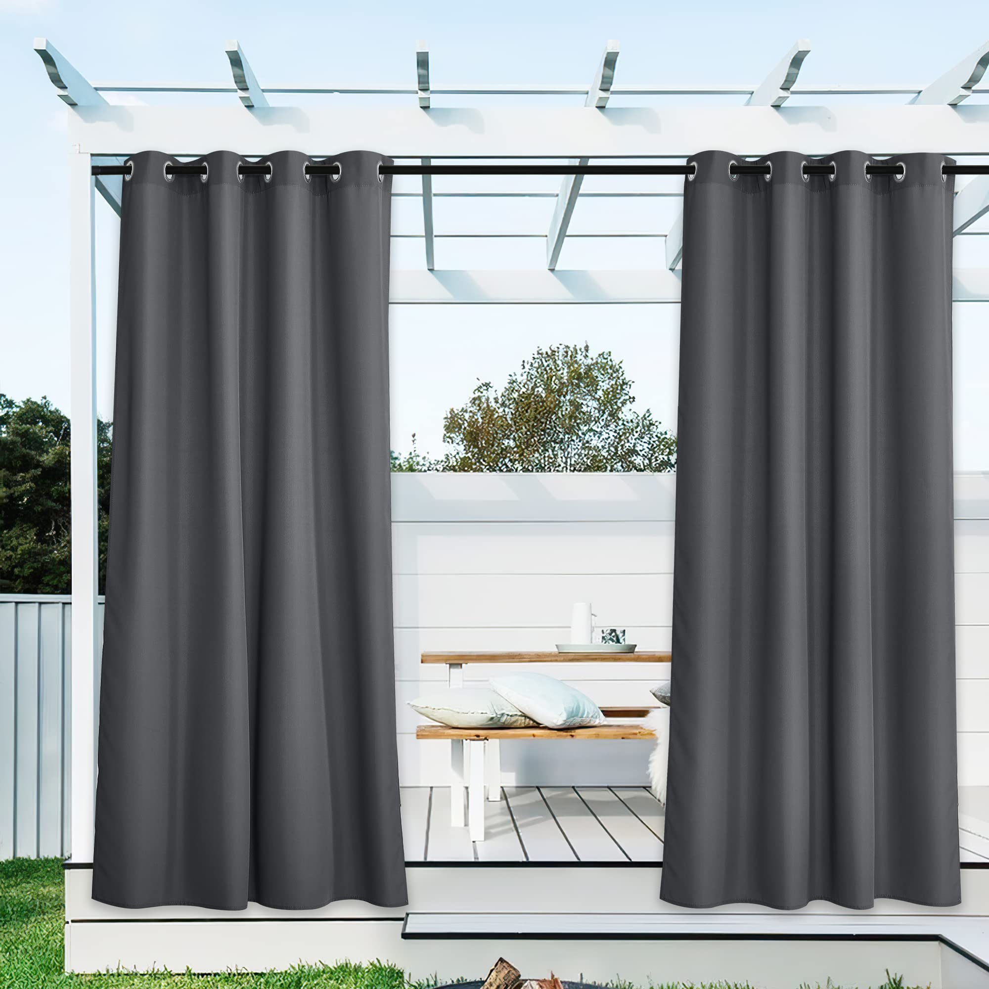 NICETOWN Outdoor Curtains for Patio Waterproof 95" L, Blackout Gazebo Curtain for Pergola/Porch Weatherproof, UV & Privacy Protection Outside Drape, 52" Wide, 1 Panel, Biscotti Beige