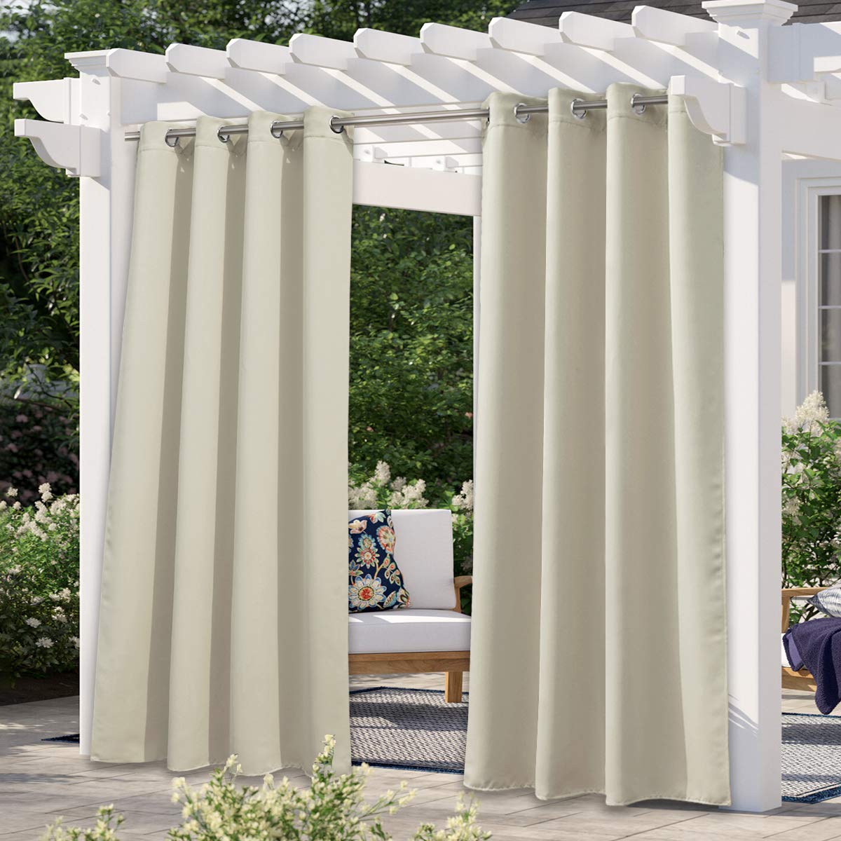 NICETOWN Outdoor Curtains for Patio Waterproof 95" L, Blackout Gazebo Curtain for Pergola/Porch Weatherproof, UV & Privacy Protection Outside Drape, 52" Wide, 1 Panel, Biscotti Beige