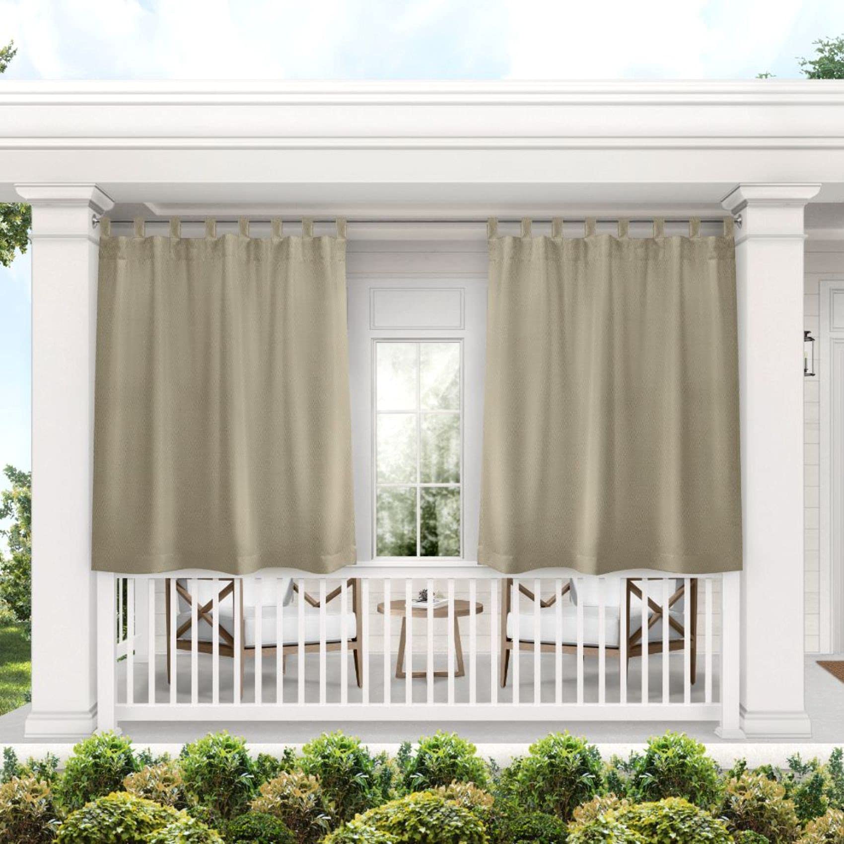Exclusive Home Cabana Solid Indoor/Outdoor Light Filtering Hook-and-Loop Tab Top Curtain Panel Pair, 54"x63", White