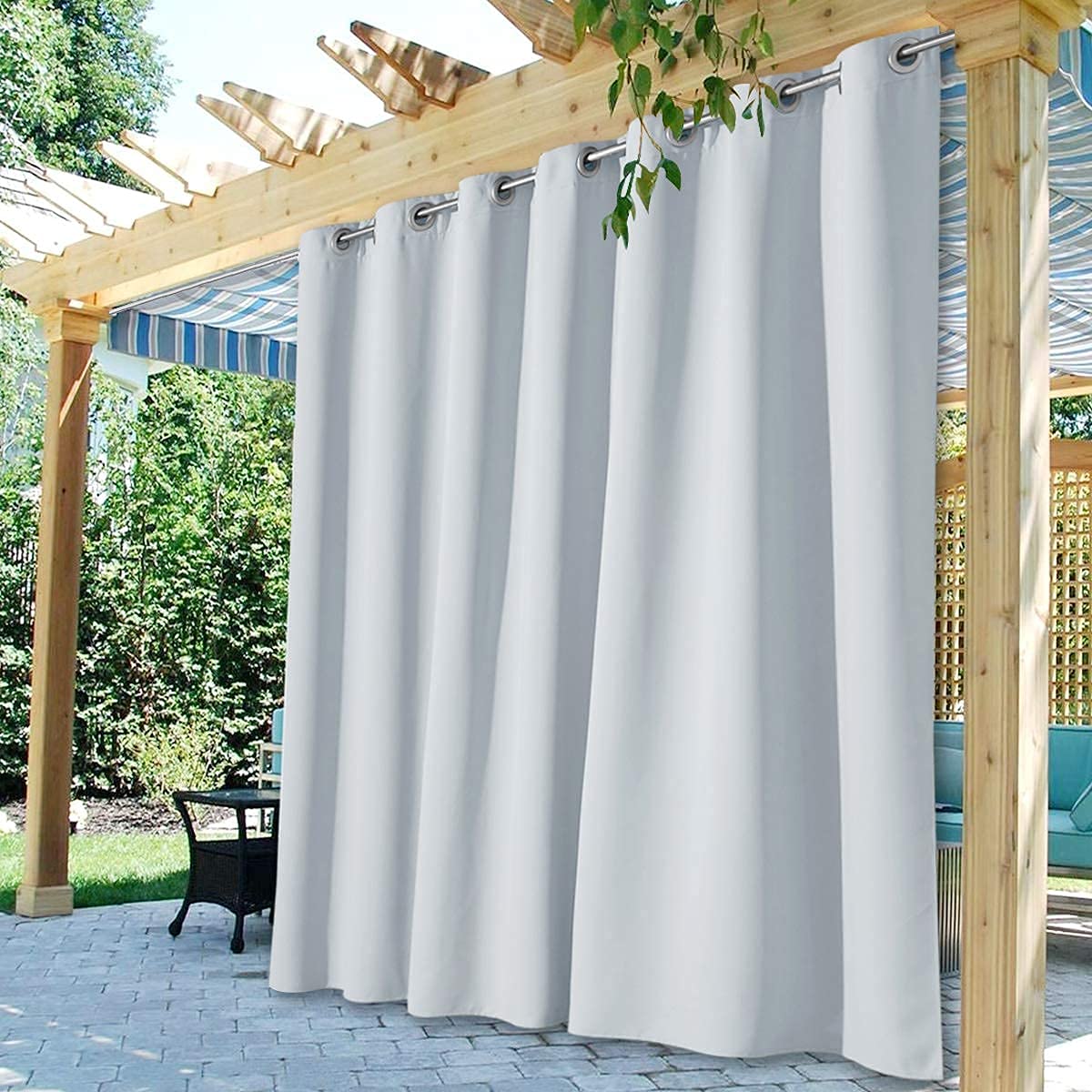 StangH 2 Panels Outdoor Curtains for Patio Waterproof, Blackout Windproof Weatherproof Thermal Insulated Drapes for Pergola/Porch, Thick Privacy Room Dividers for Pool, Grey, W52 x L84