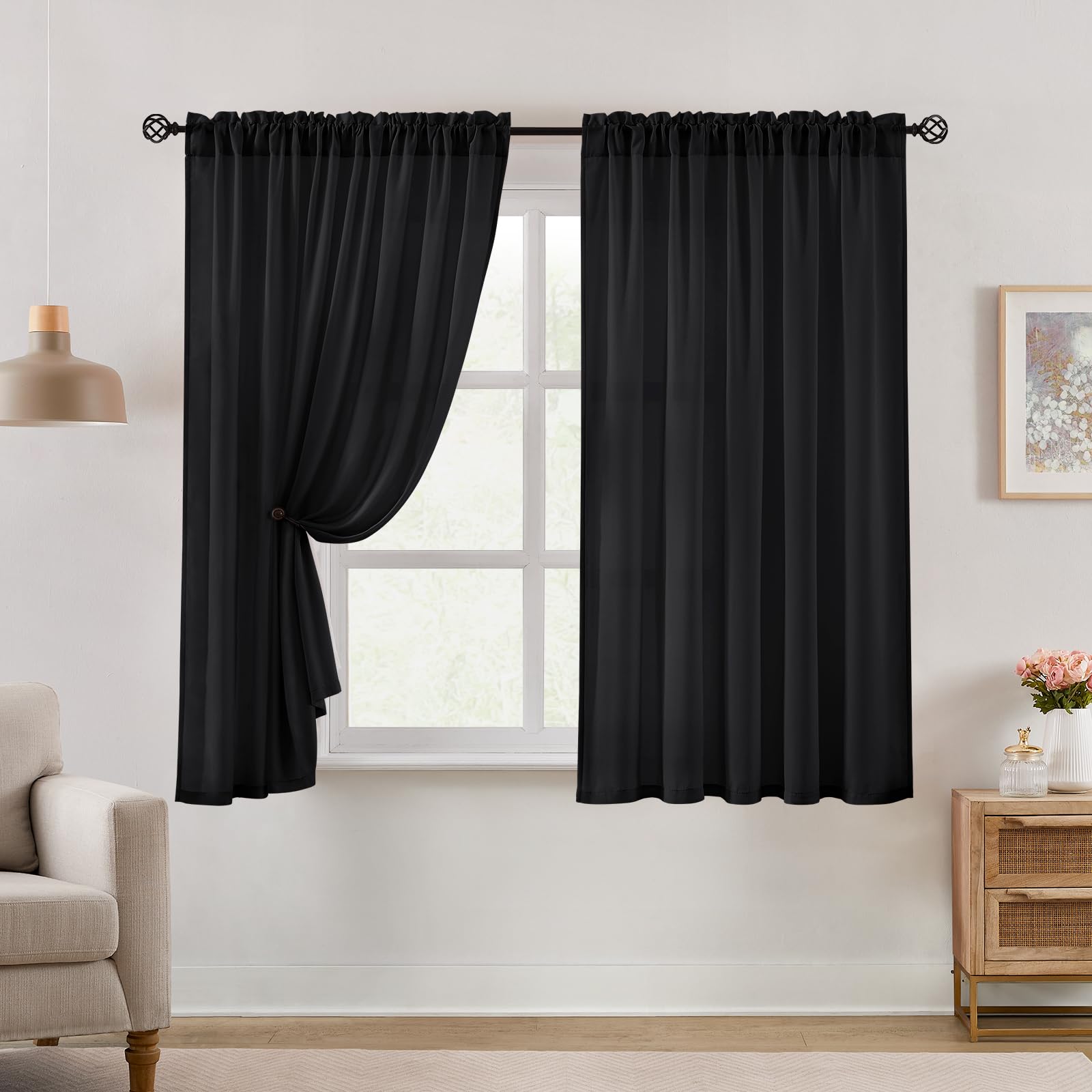 HOMEIDEAS Non-See-Through White Privacy Semi Sheer Curtains 84 Inches Long 2 Panels Set Light Filtering Curtains for Living Room Bedroom Outdoor Drapes, W52xL84