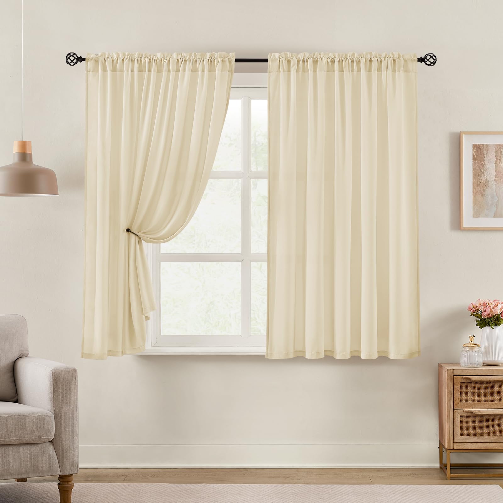 HOMEIDEAS Non-See-Through White Privacy Semi Sheer Curtains 84 Inches Long 2 Panels Set Light Filtering Curtains for Living Room Bedroom Outdoor Drapes, W52xL84
