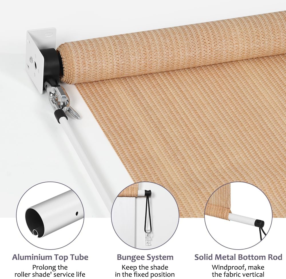 KELIXU Patio Shades Roll Up Outdoor Blind, 6' W x 8' H Cordless Sun Shade Privacy Screen with 90% UV Protection Exterior Roller Shade Cloth for Porch Pergola Backyard Windows Balcony, Walnut