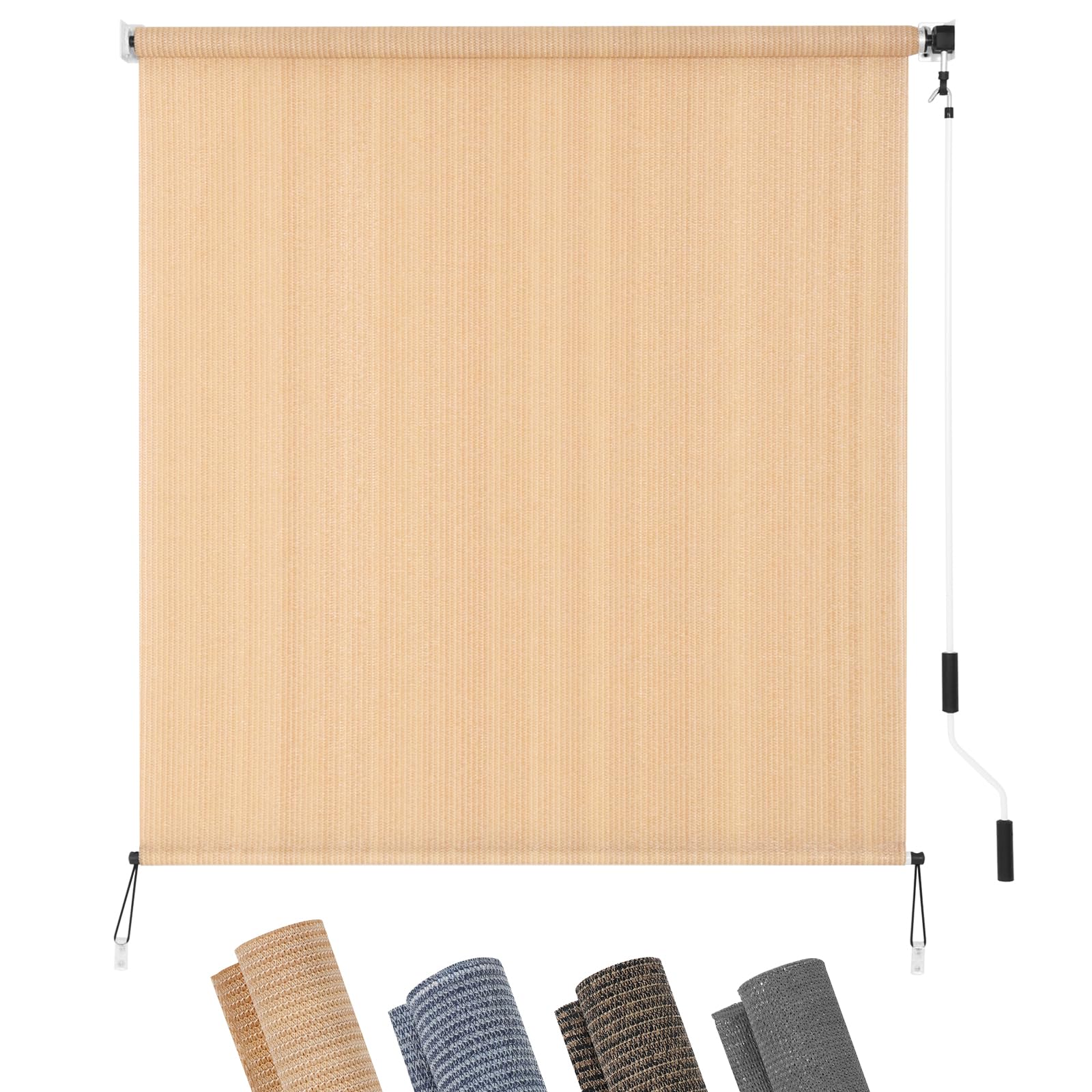 KELIXU Patio Shades Roll Up Outdoor Blind, 6' W x 8' H Cordless Sun Shade Privacy Screen with 90% UV Protection Exterior Roller Shade Cloth for Porch Pergola Backyard Windows Balcony, Walnut