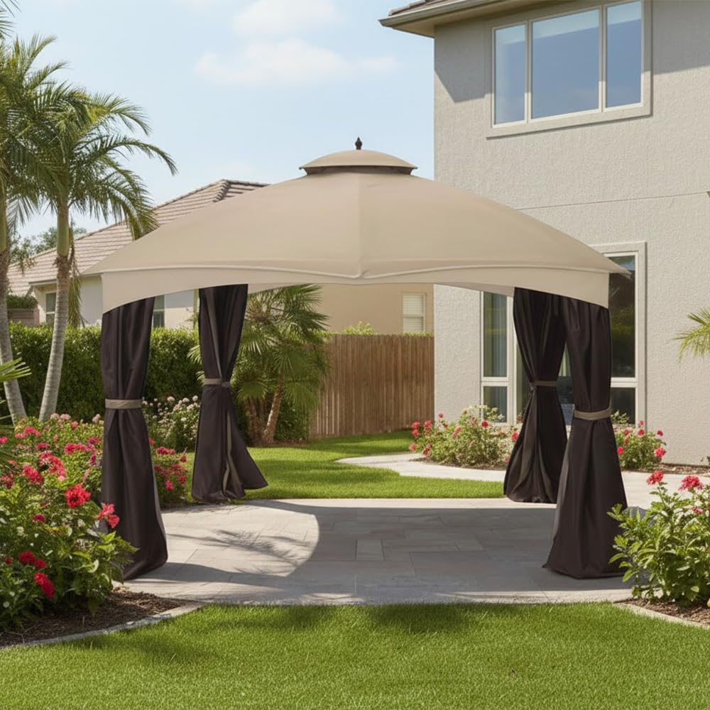 Garden Winds Durable 350 Replacement Canopy Top Compatible with Allen Roth 10' x 12' Gazebo Models GF-12S004B, TPGAZ17-002 - Beige