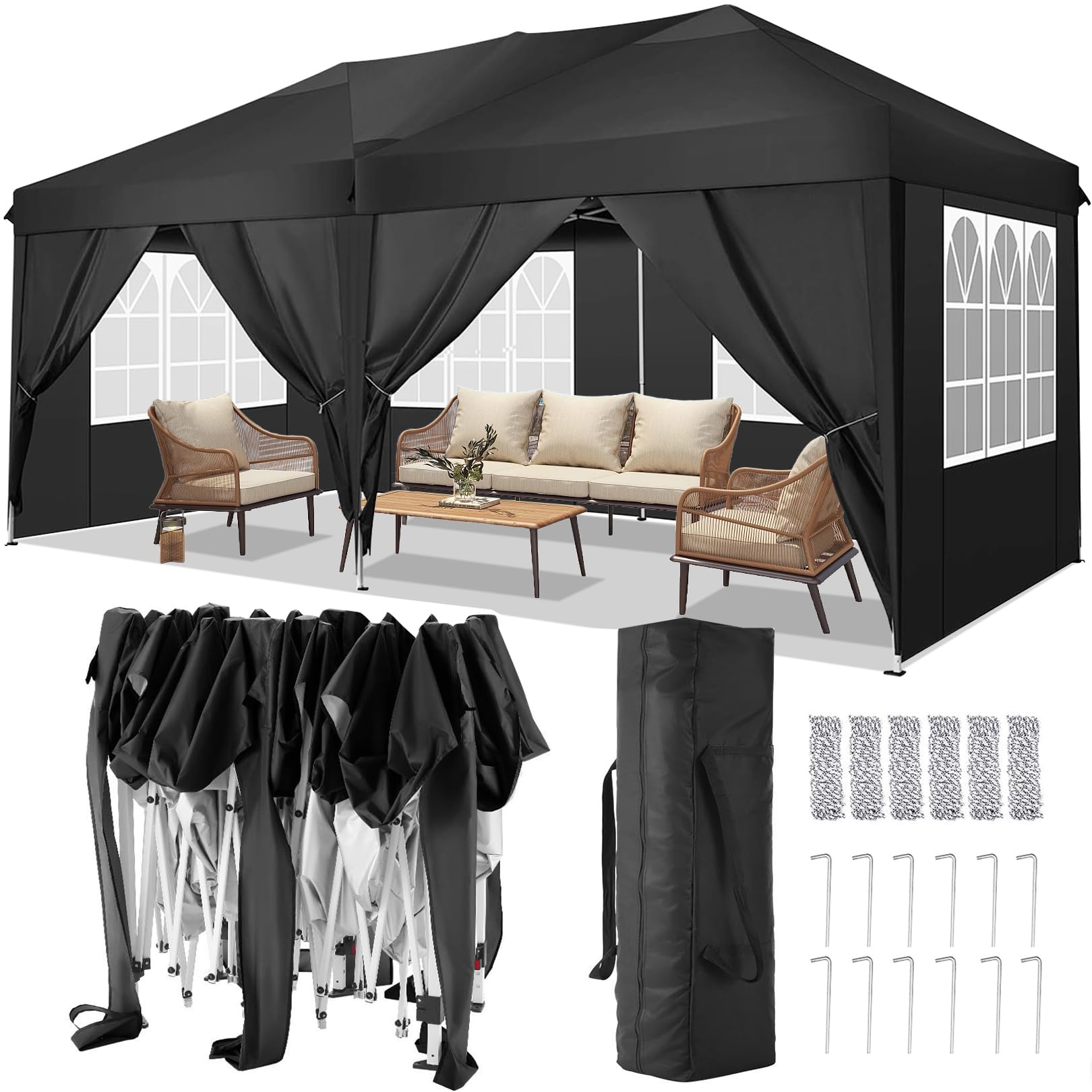 COBIZI 10x20 FT Pop up Canopy Tent with Sidewalls, Party Tents for Parties, Carpas para Fiestas, Easy Set Large Outdoor Popup Patio Gazebo for Backyard,Weddings,Vendor,Commercial Event,White (Upgrade)