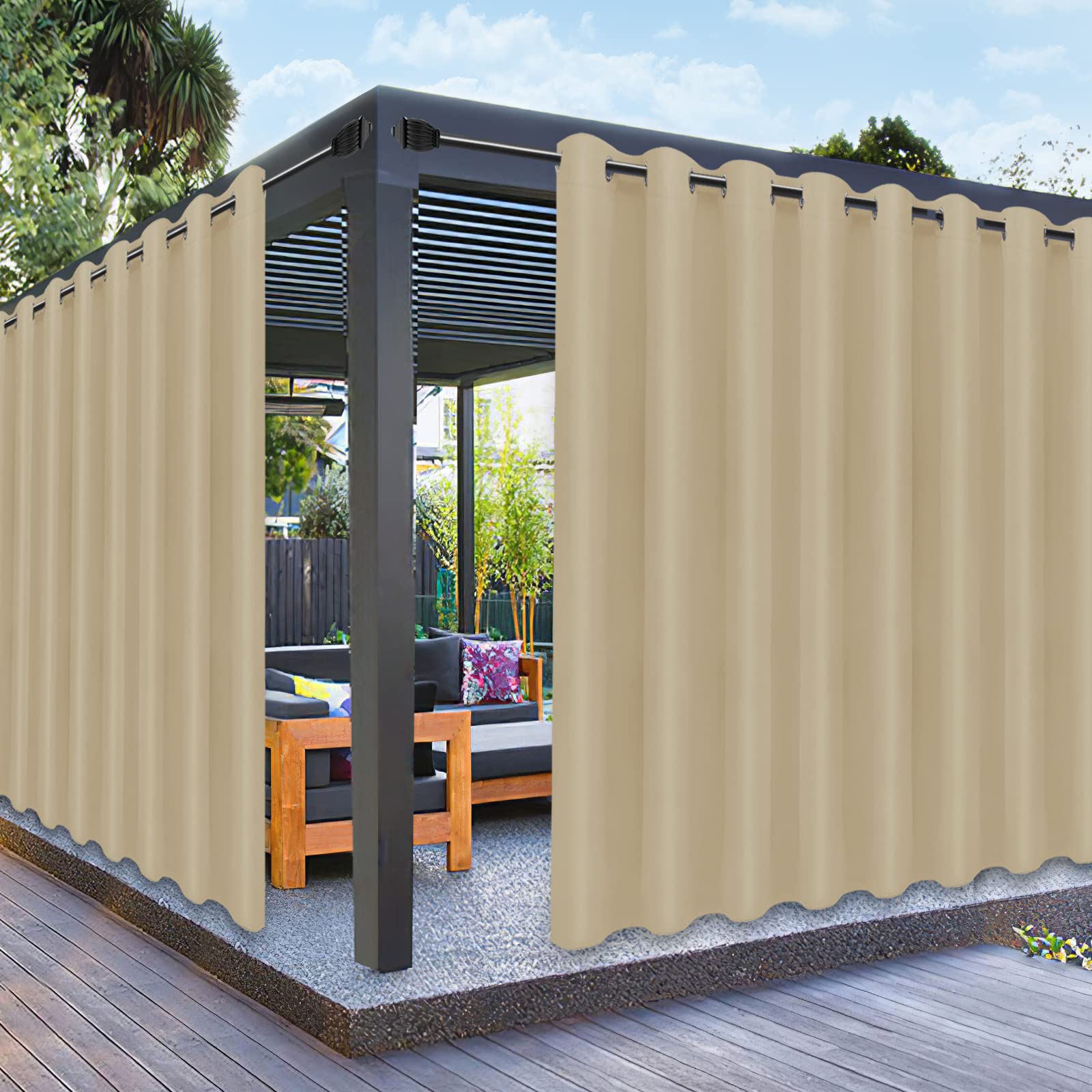 PureFit Outdoor Curtains for Patio Waterproof Weatherproof, UV Resistant Outside Curtains for Gazebo, Front Porch, Pergola, Sun Blocking Privacy Curtain, 52 x 84 inch, 1 Panel, Camel