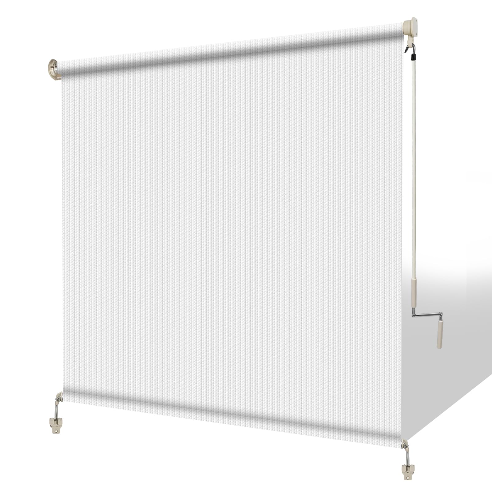 Shade&Beyond Outdoor Roller Shades with Splicing Design, 8' W x 8' H Cordless Patio Roll Up Blinds, Exterior Shade Cloth Roll for Porch, Gazebo, Pergola, Balcony, White
