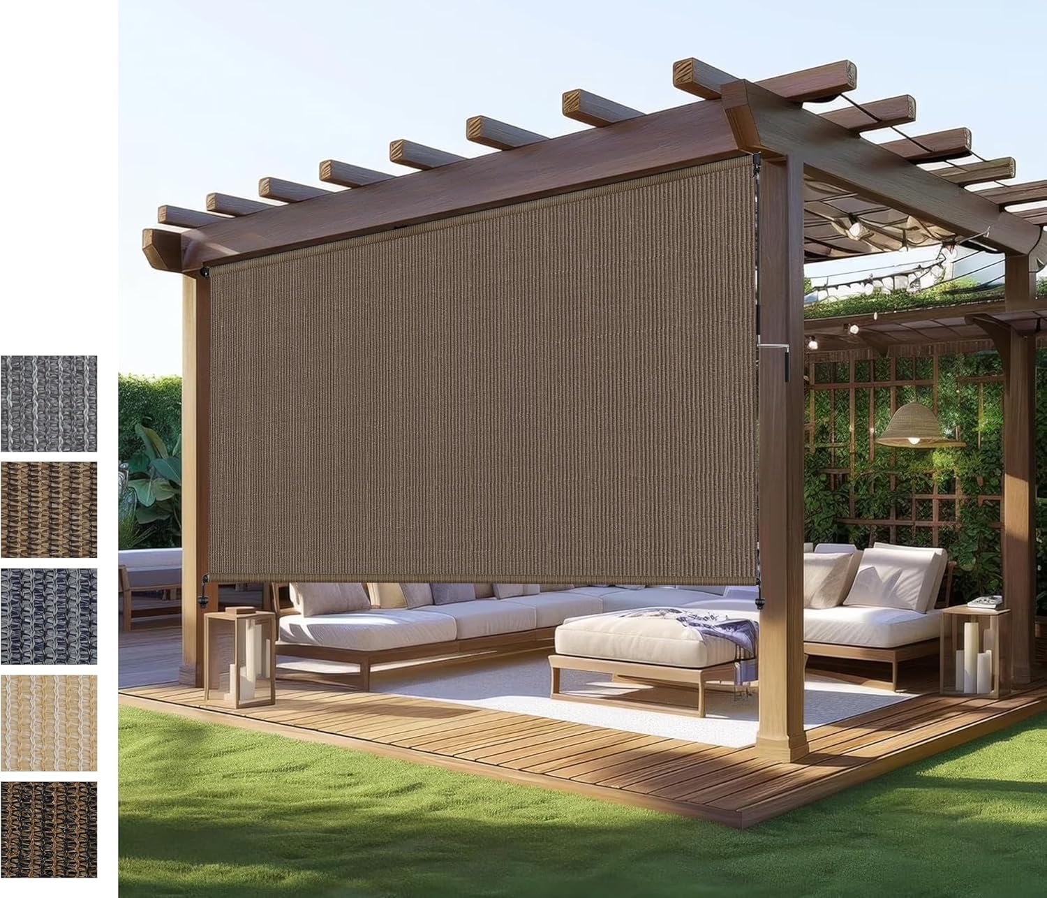 Outdoor Shades Roller Exterior Blinds,Cordless Patio Shades Roll Up Outdoor Blinds for Patio Porch Backyard Pergola Gazebo Privacy Screen Protection,UV Sun Blocking,Fade-Resistant 8ft Wide x 6 H