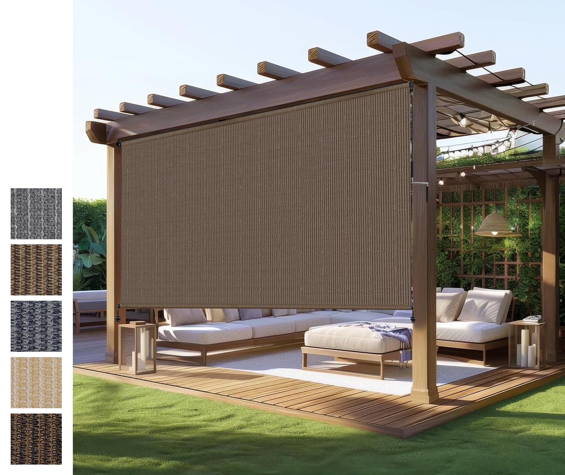 Outdoor Roller Shade,Patio Blinds Roll Up Shades Exterior Cordless Outdoor Blinds for Patio Porch Backyard Pergola Gazebo Deck,Exterior Sun Shades Privacy Screen Protect,UV Sun Block, 10ft Wide x 8 H