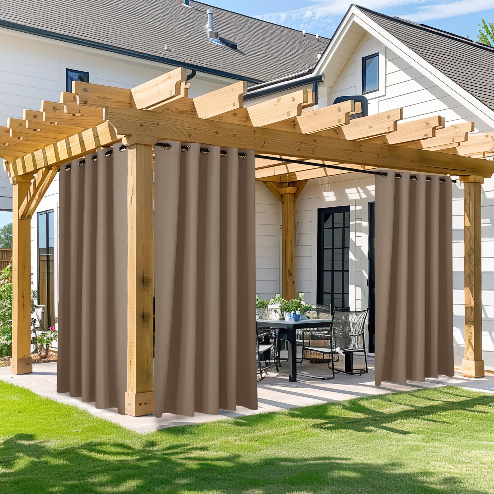 NICETOWN Outdoor Curtains for Patio Waterproof 95" L, Blackout Gazebo Curtain for Pergola/Porch Weatherproof, UV & Privacy Protection Outside Drape, 52" Wide, 1 Panel, Biscotti Beige