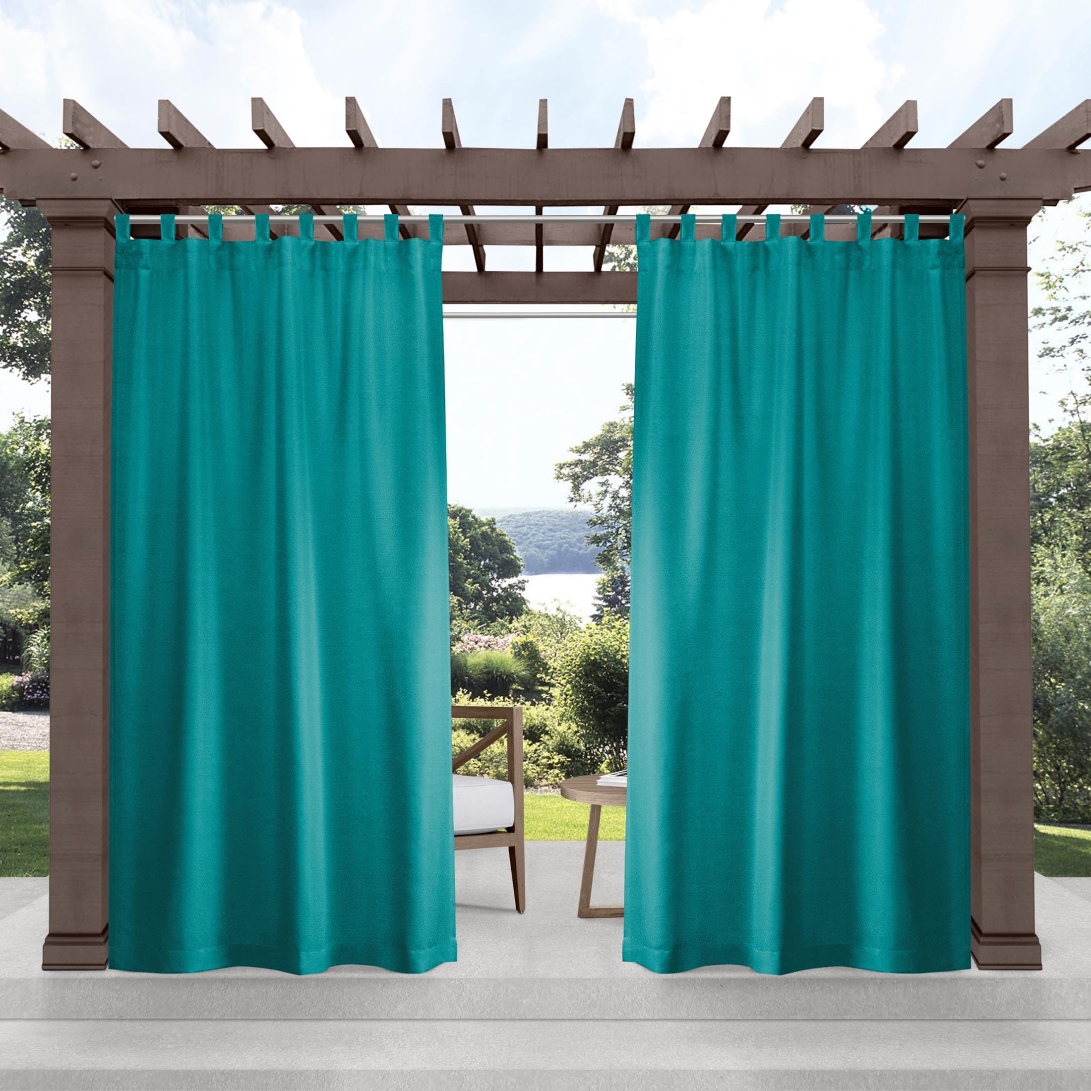 Exclusive Home Cabana Solid Indoor/Outdoor Light Filtering Hook-and-Loop Tab Top Curtain Panel Pair, 54"x96", Vanilla