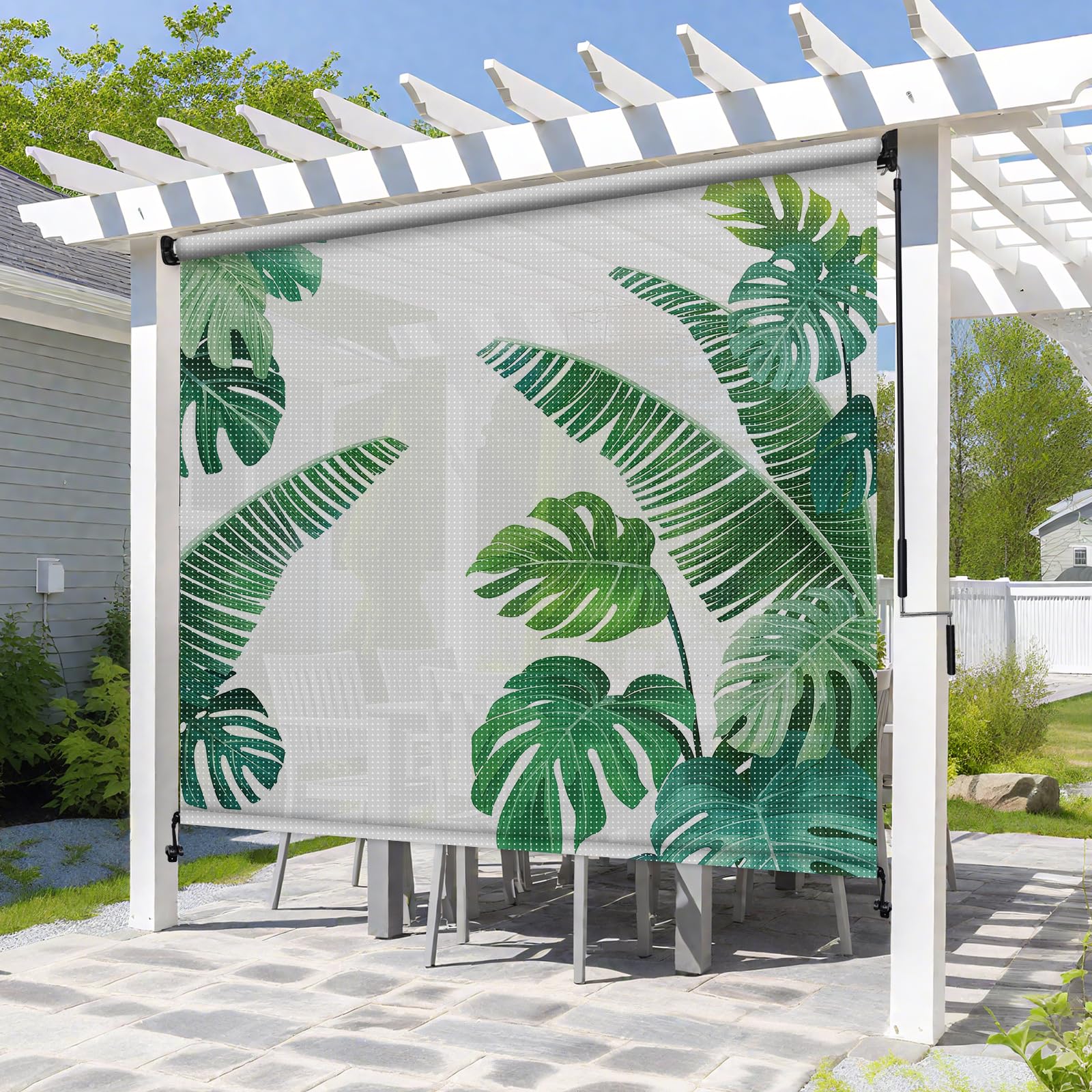 Artpuch Outdoor Roller Shade 8' W x 6' H, Mocha Exterior Cordless Patio Shades Roll Up Blinds with Spliced Pole Design, (2 Poles, One-Piece Fabric)