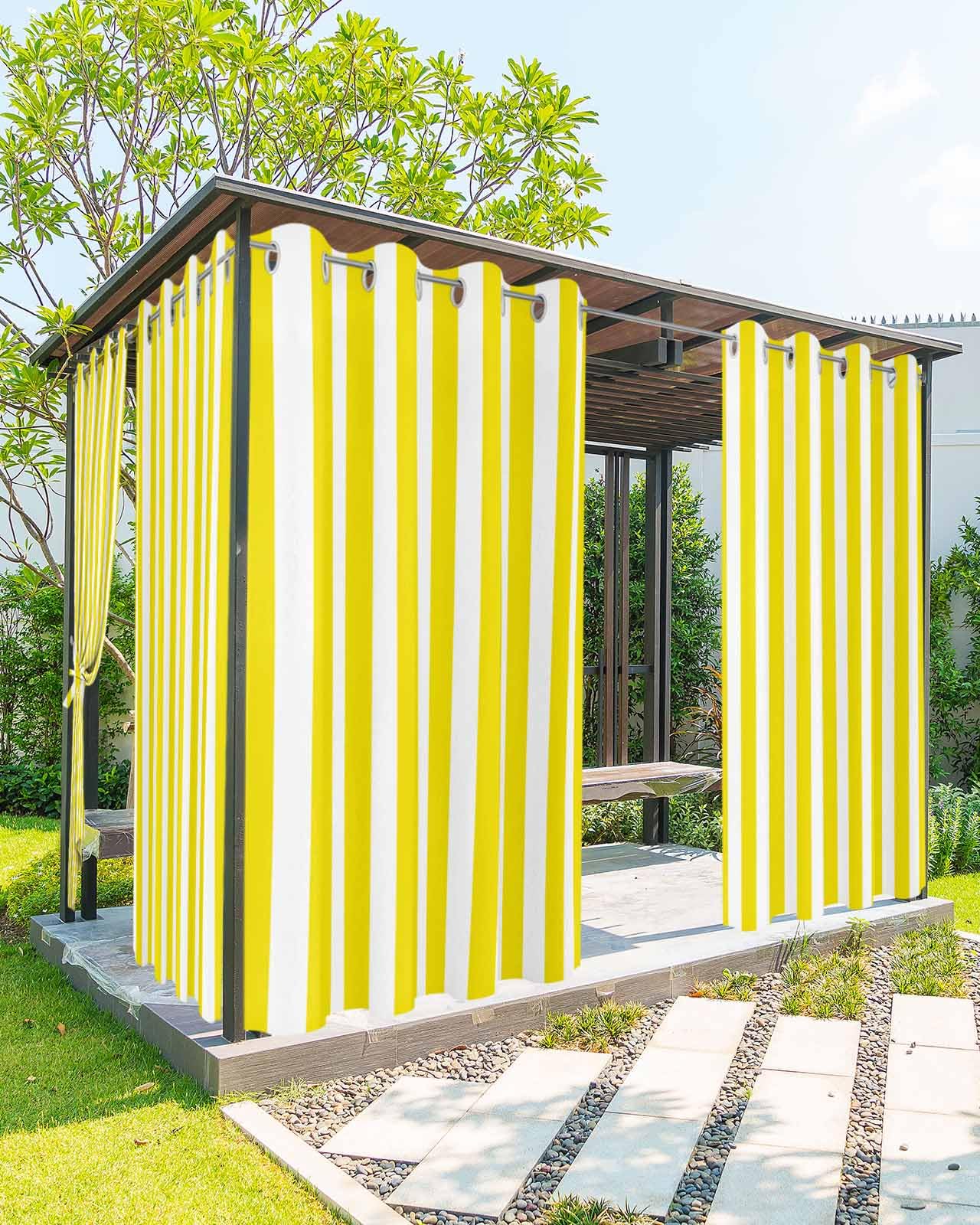 Striped Outdoor Curtains for Patio Waterproof Weatherproof,Black and White Outdoor Curtains,Sun Blocking Privacy Grommet Outside Curtains Weighted Drapes for Gazebo Porch Pergola,1 Panel,54W x 108L