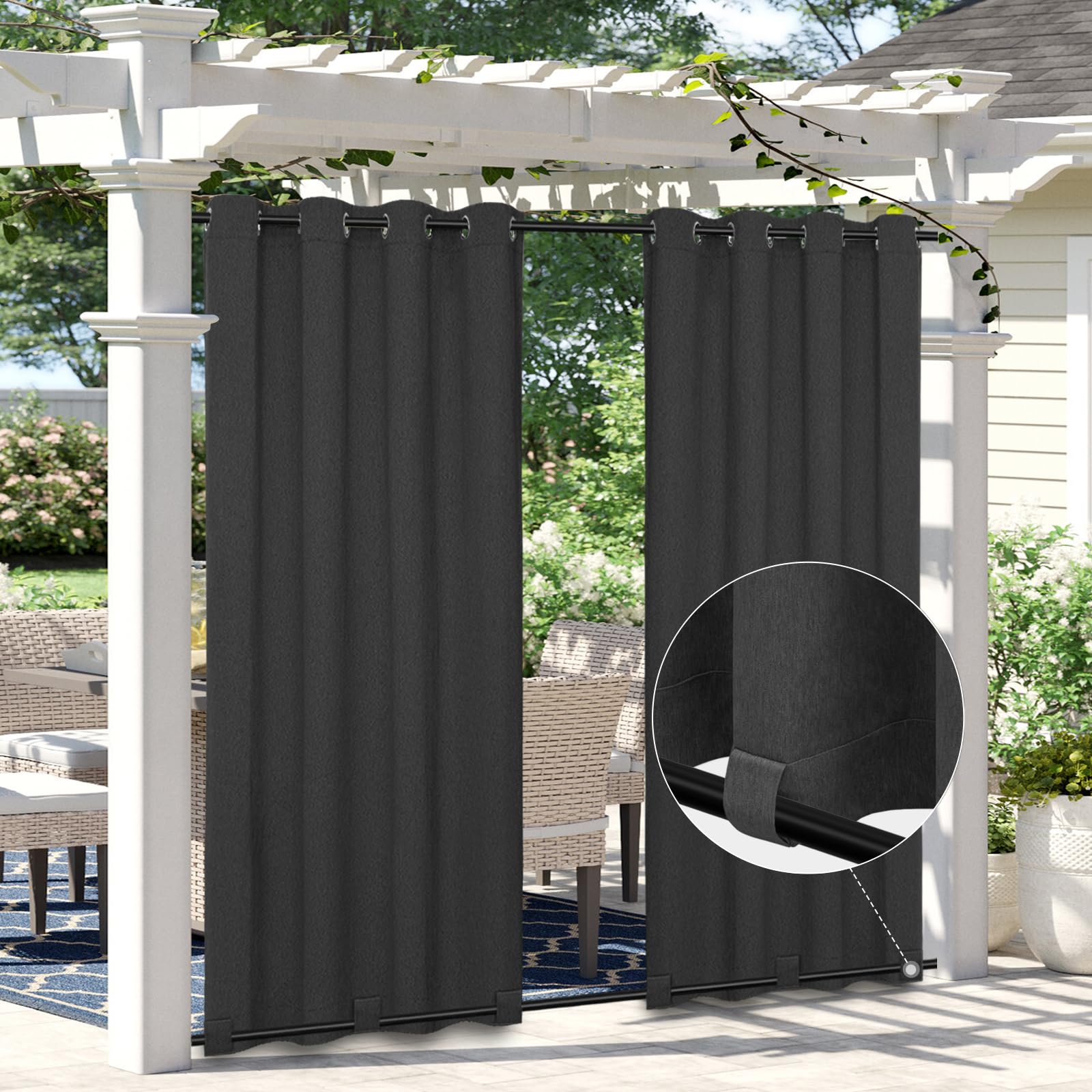 Easy-Going Linen Look Outdoor Curtains Waterproof Windproof Porch Curtains, Soft Thicken Outdoor Privacy Curtains for Patio, Gazebo, Grommet Top and Tab Bottom Drape, 1 Panel, 54x84 inch, White