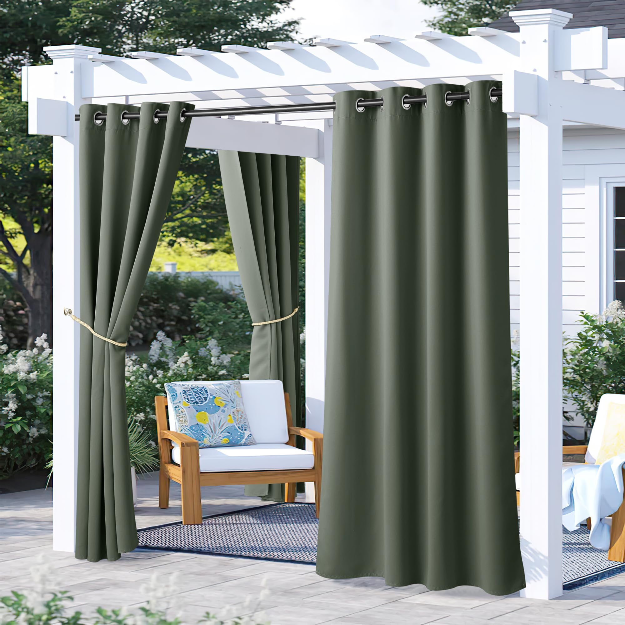 NICETOWN Outdoor Curtains for Patio Waterproof 95" L, Blackout Gazebo Curtain for Pergola/Porch Weatherproof, UV & Privacy Protection Outside Drape, 52" Wide, 1 Panel, Biscotti Beige