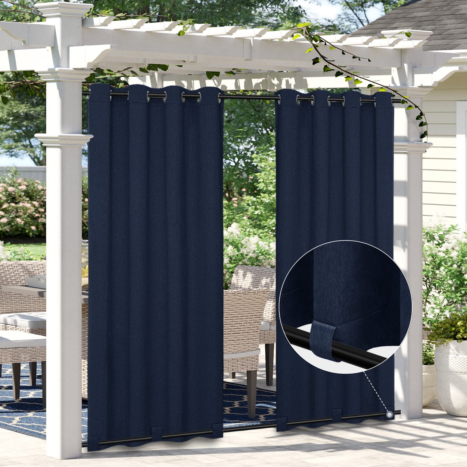 Easy-Going Linen Look Outdoor Curtains Waterproof Windproof Porch Curtains, Soft Thicken Outdoor Privacy Curtains for Patio, Gazebo, Grommet Top and Tab Bottom Drape, 1 Panel, 54x84 inch, White
