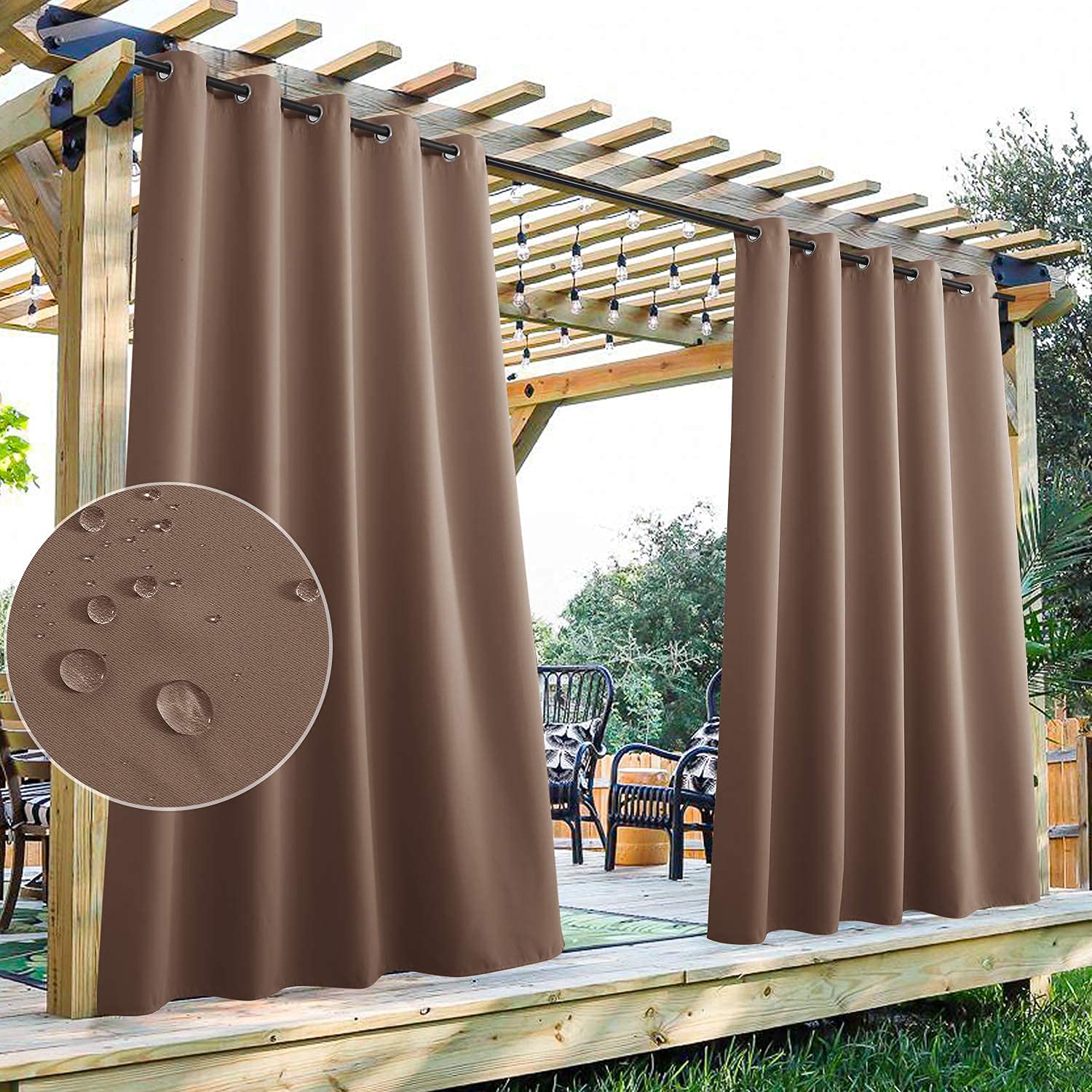 StangH 2 Panels Outdoor Curtains for Patio Waterproof, Blackout Windproof Weatherproof Thermal Insulated Drapes for Pergola/Porch, Thick Privacy Room Dividers for Pool, Grey, W52 x L84