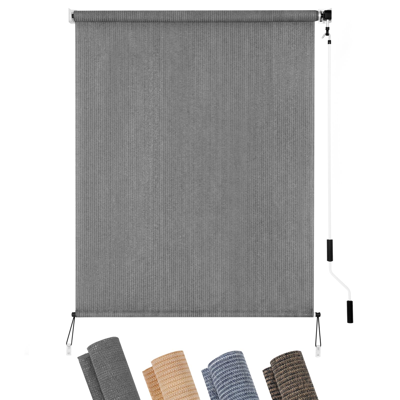 KELIXU Patio Shades Roll Up Outdoor Blind, 6' W x 8' H Cordless Sun Shade Privacy Screen with 90% UV Protection Exterior Roller Shade Cloth for Porch Pergola Backyard Windows Balcony, Walnut