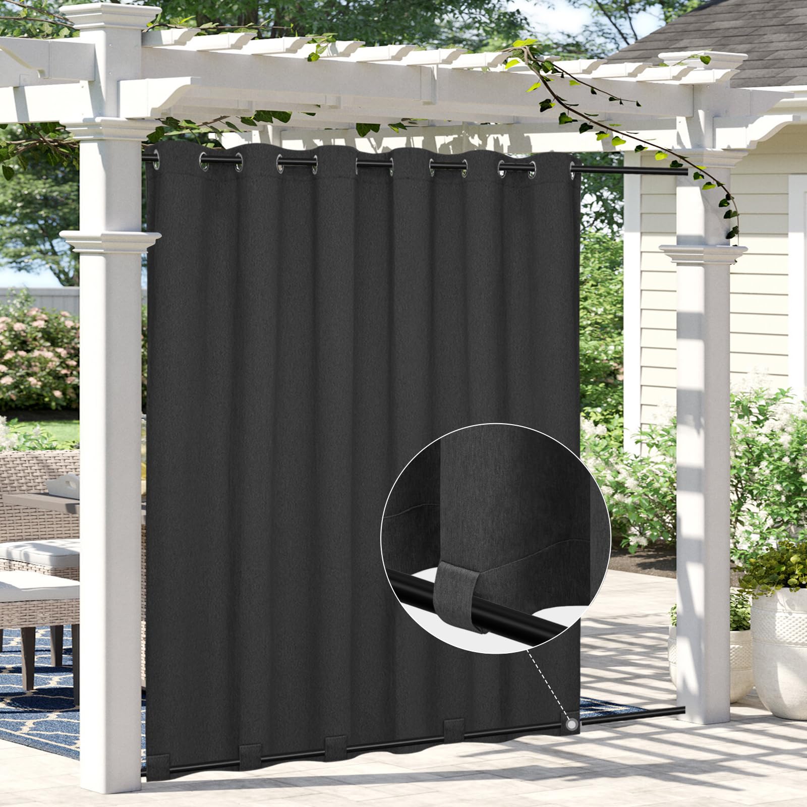 Easy-Going Linen Look Outdoor Curtains Waterproof Windproof Porch Curtains, Soft Thicken Outdoor Privacy Curtains for Patio, Gazebo, Grommet Top and Tab Bottom Drape, 1 Panel, 54x84 inch, White