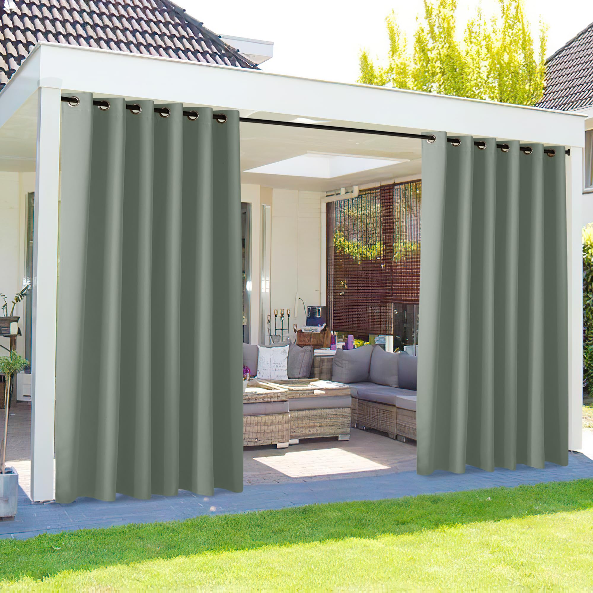 NICETOWN Outdoor Curtains for Patio Waterproof 95" L, Blackout Gazebo Curtain for Pergola/Porch Weatherproof, UV & Privacy Protection Outside Drape, 52" Wide, 1 Panel, Biscotti Beige