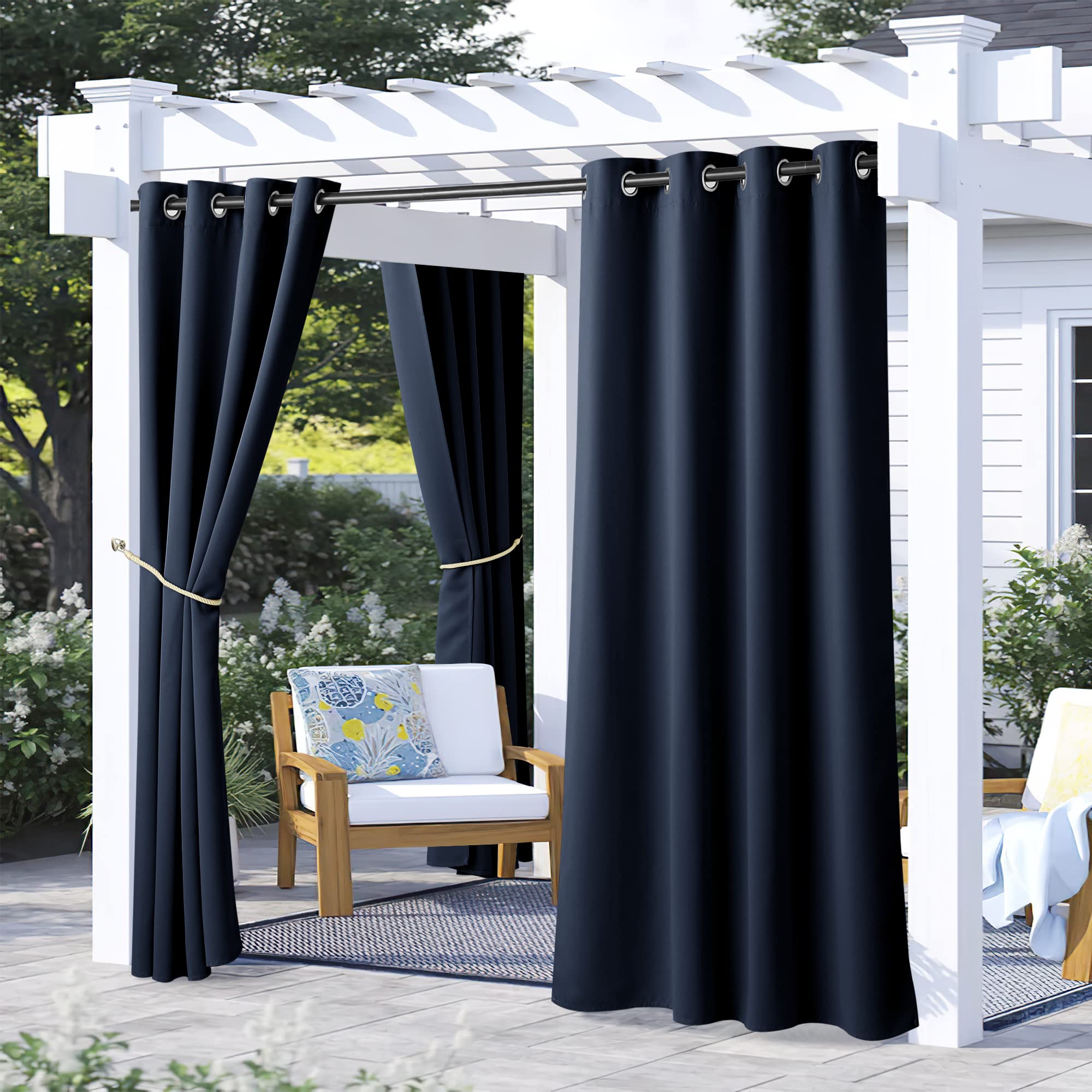 NICETOWN Outdoor Curtains for Patio Waterproof 95" L, Blackout Gazebo Curtain for Pergola/Porch Weatherproof, UV & Privacy Protection Outside Drape, 52" Wide, 1 Panel, Biscotti Beige