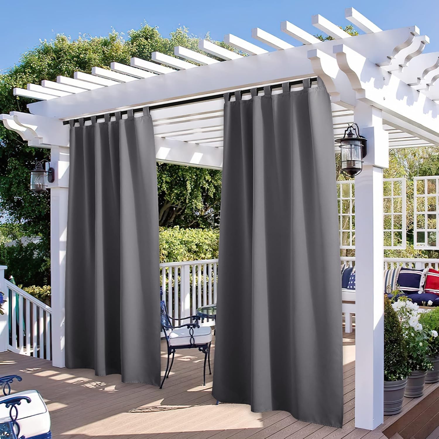 StangH 2 Panels Outdoor Curtains for Patio Waterproof, Blackout Windproof Weatherproof Thermal Insulated Drapes for Pergola/Porch, Thick Privacy Room Dividers for Pool, Grey, W52 x L84