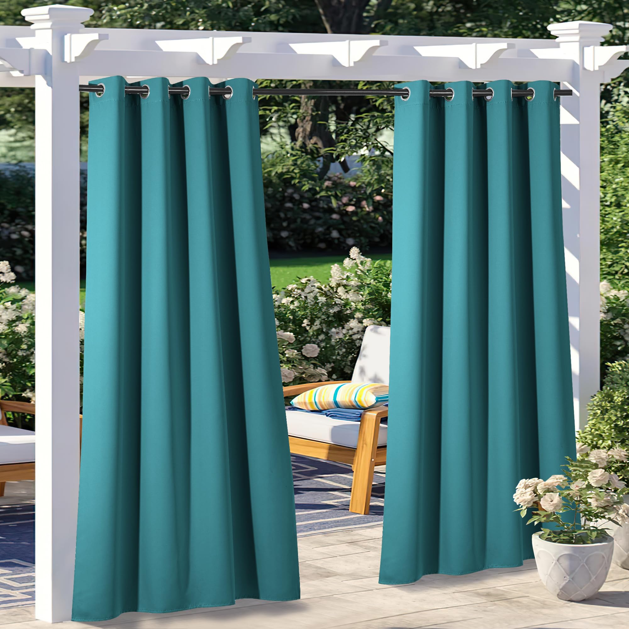 NICETOWN Outdoor Curtains for Patio Waterproof 95" L, Blackout Gazebo Curtain for Pergola/Porch Weatherproof, UV & Privacy Protection Outside Drape, 52" Wide, 1 Panel, Biscotti Beige