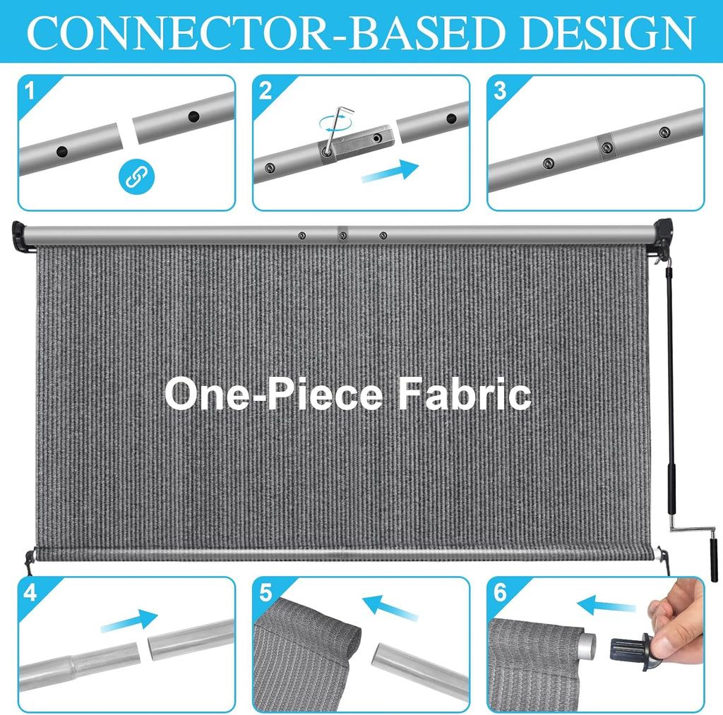 Amagenix Outdoor Roller Shades 10'(W) X 8'(H), Exterior Cordless Patio Shades Roll Up Outdoor Blinds with Spliced Poles Design, 90% UV Protection for Porch Gazebo Pergola, Grey