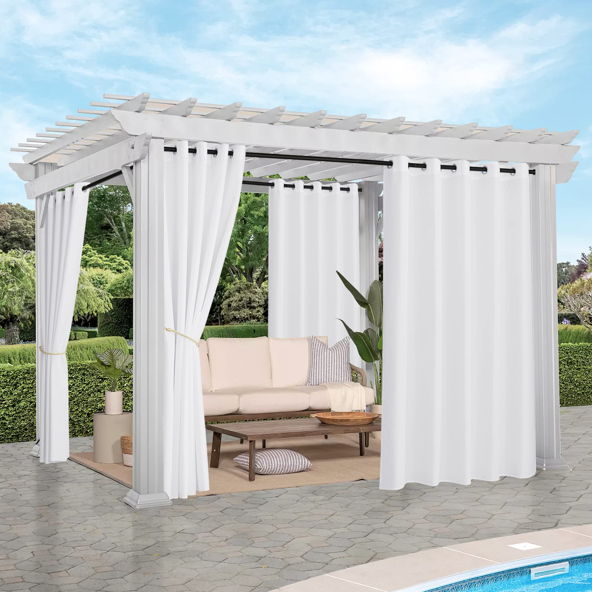 NICETOWN Outdoor Curtains for Patio Waterproof 95" L, Blackout Gazebo Curtain for Pergola/Porch Weatherproof, UV & Privacy Protection Outside Drape, 52" Wide, 1 Panel, Biscotti Beige